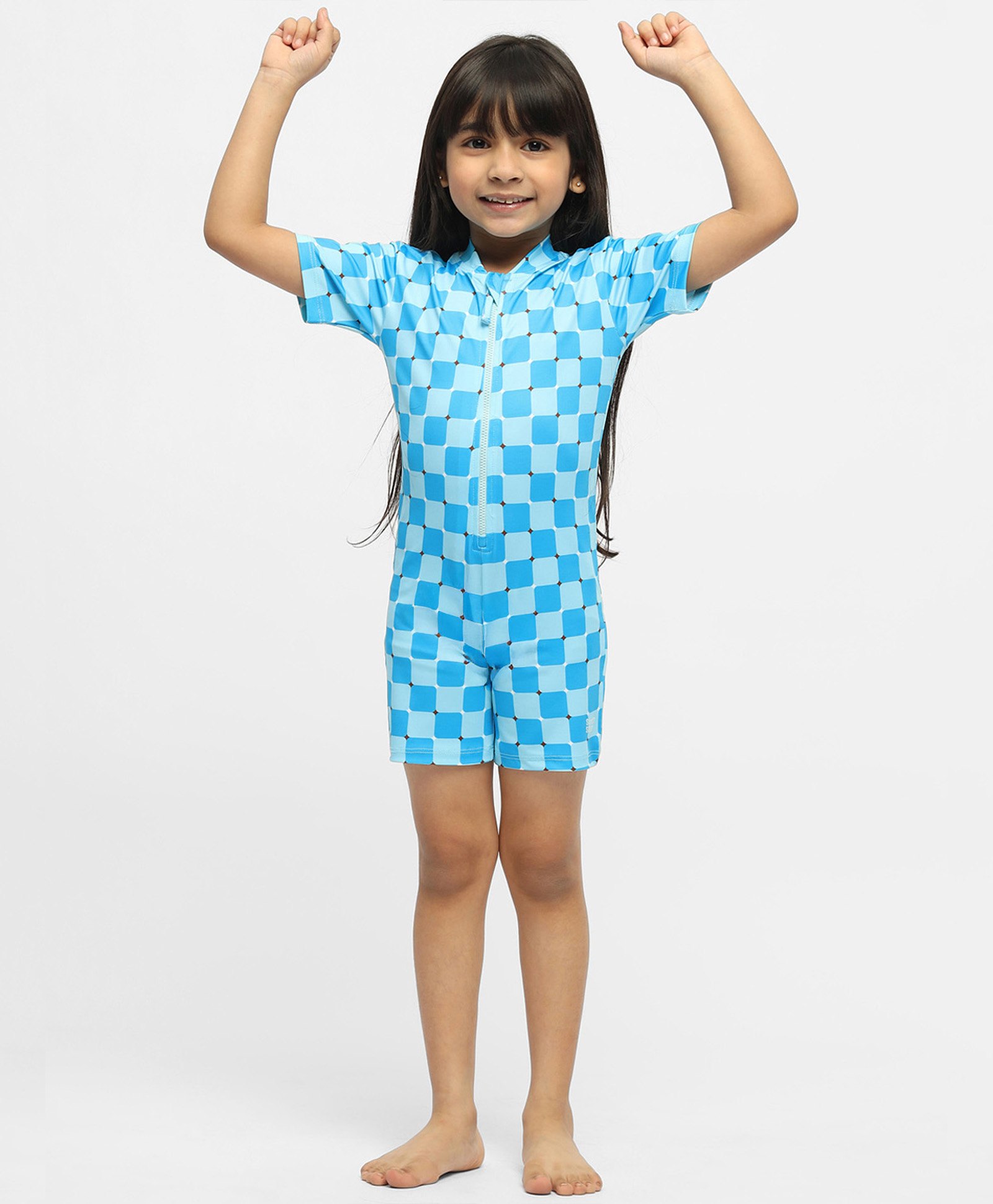 Somersault Half Sleeves Checked Swimsuit - Blue-picture-17