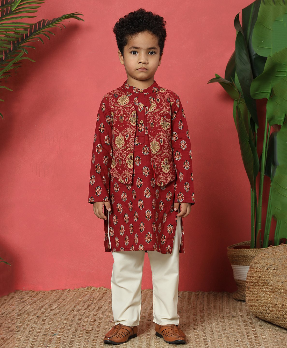 READIPRINT Full Sleeves Abstract Printed Kurta With Solid Pyjama Set - Maroon-picture-25