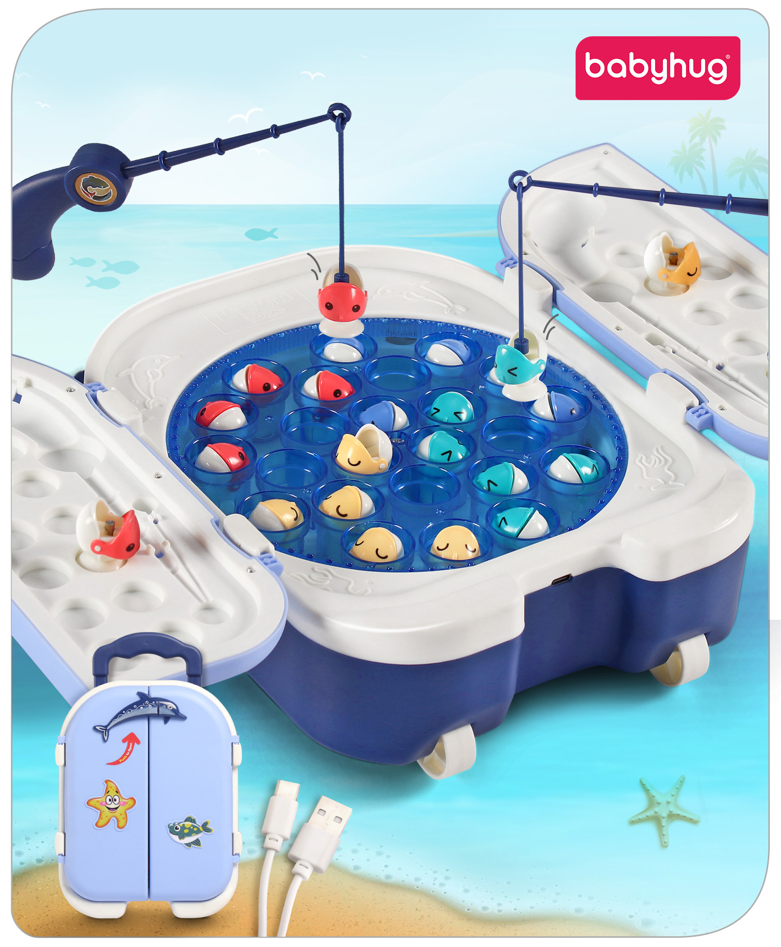 Babyhug Premium Rechargeable Magnetic Fishing Game Portable With C-Type Charging | Music & Lights - Blue