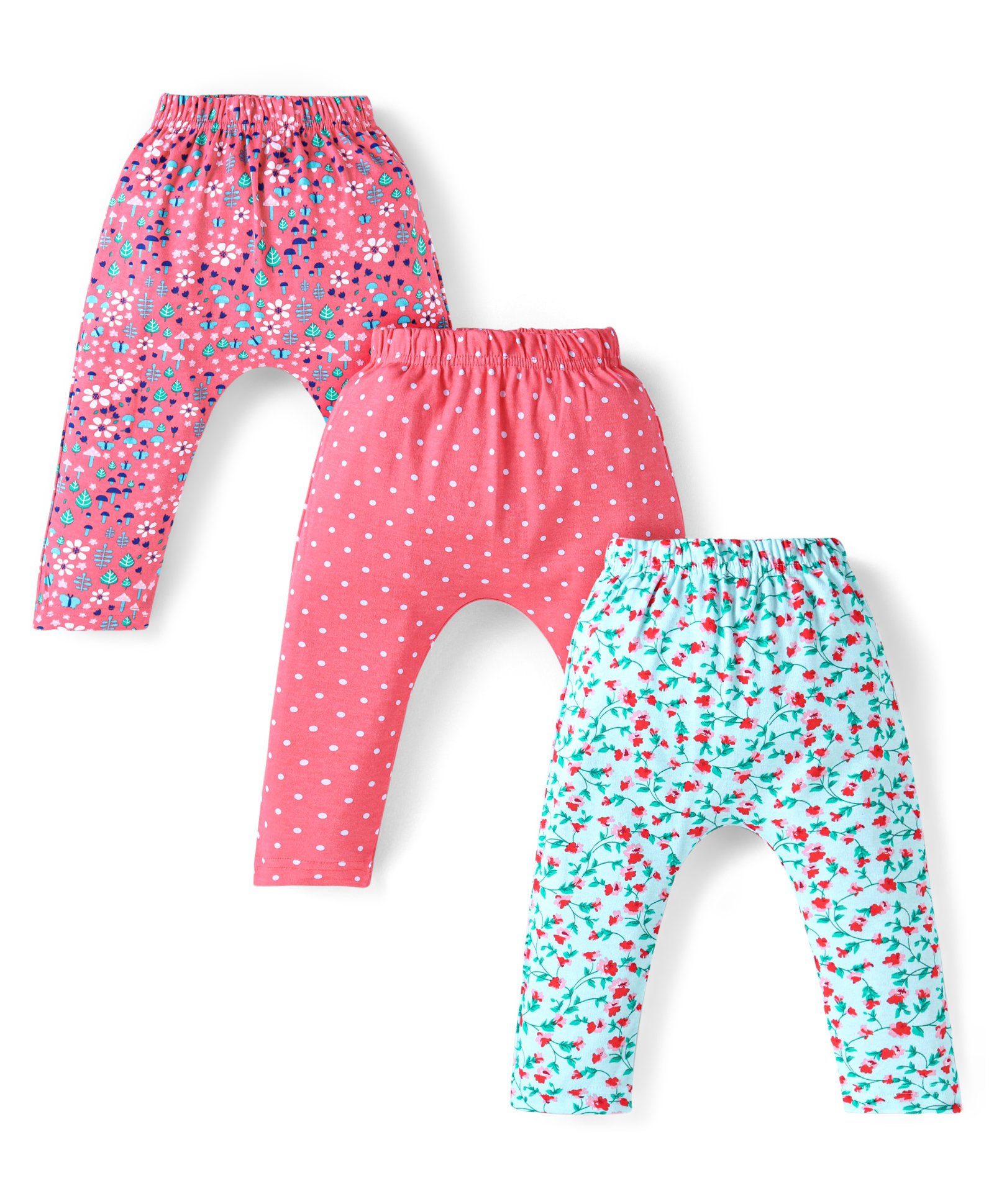 Babyhug Interlock Knit Full Length Polka Dot & Floral Printed Diaper Leggings Pack of 3 - Pink Dark Pink & Blue-picture-15