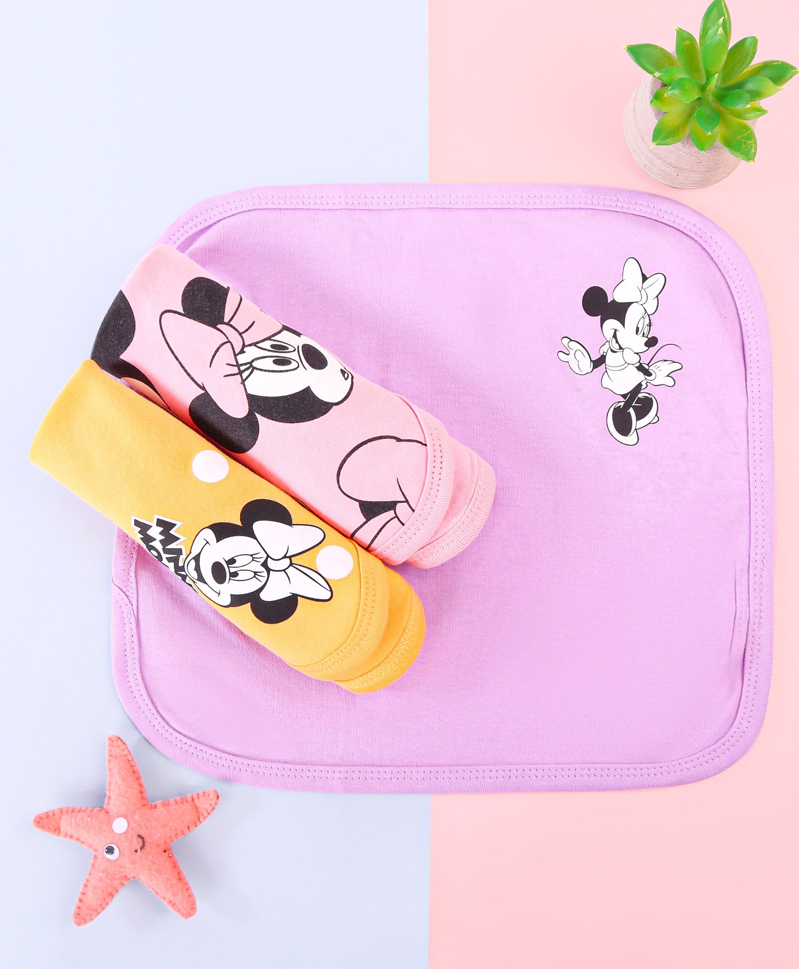 Babyhug Disney Girls Interlock Knit Hand & Face Towels With Minnie Mouse Graphics L 28 x B 28 cm Pack of 3 - Pink & Yellow-picture-41