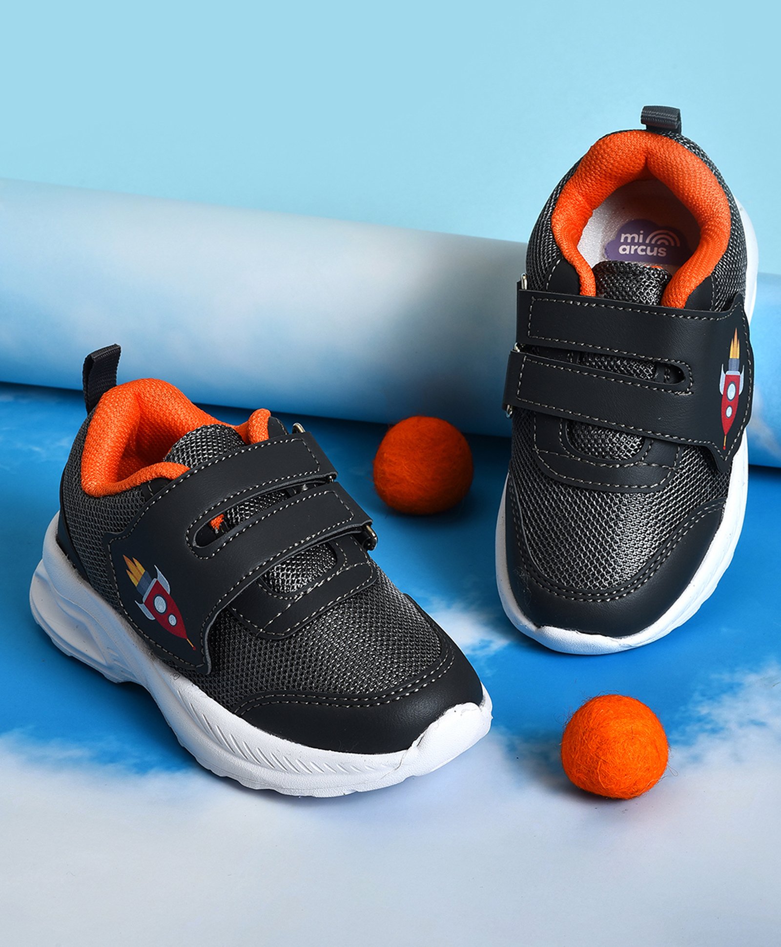 Mi Arcus Mesh & PU Leather Shoes - Black & Orange-image-4