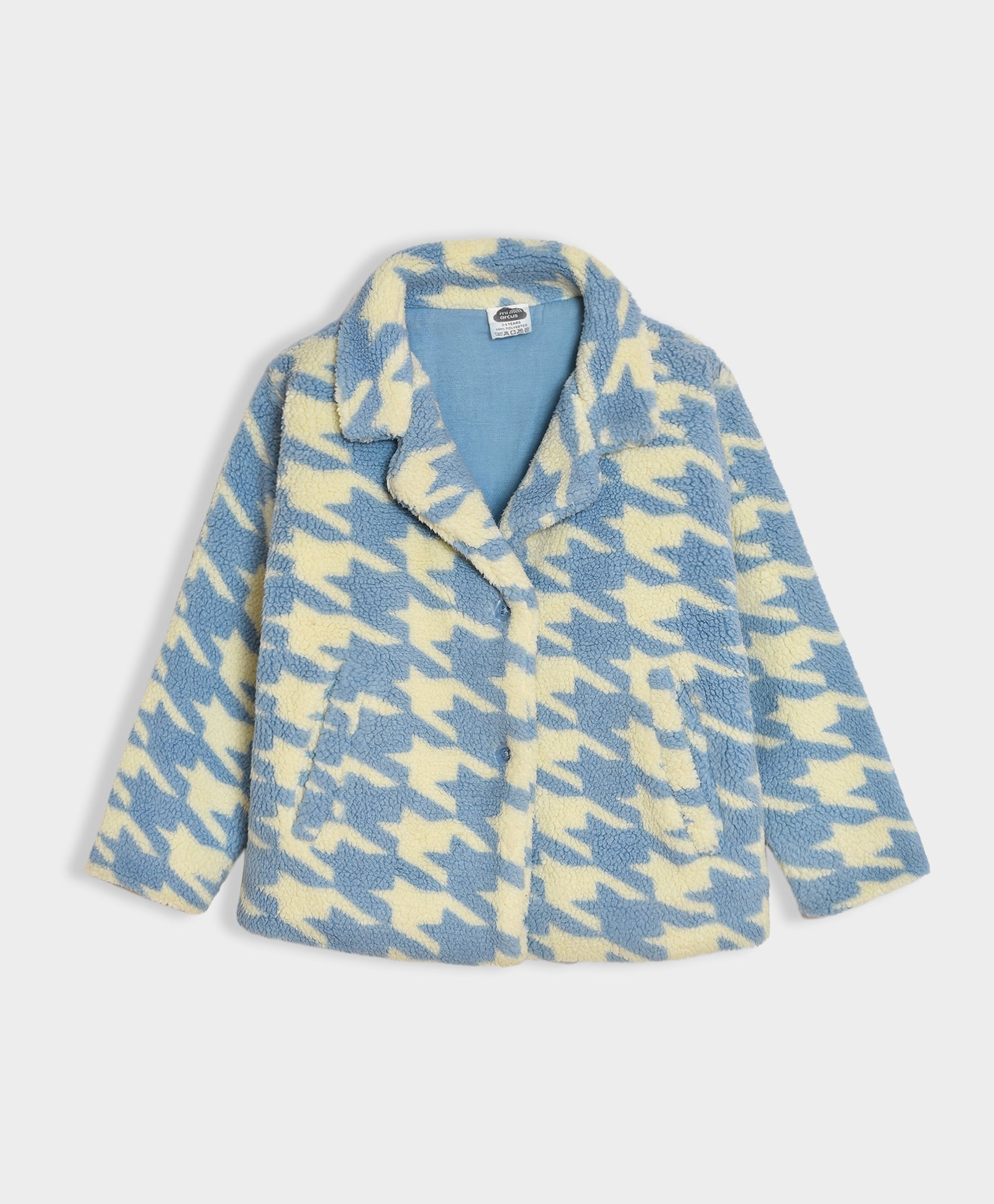 Mi Arcus Full Sleeves Houndstooth Pattern Coat - Blue & Cream-image-16