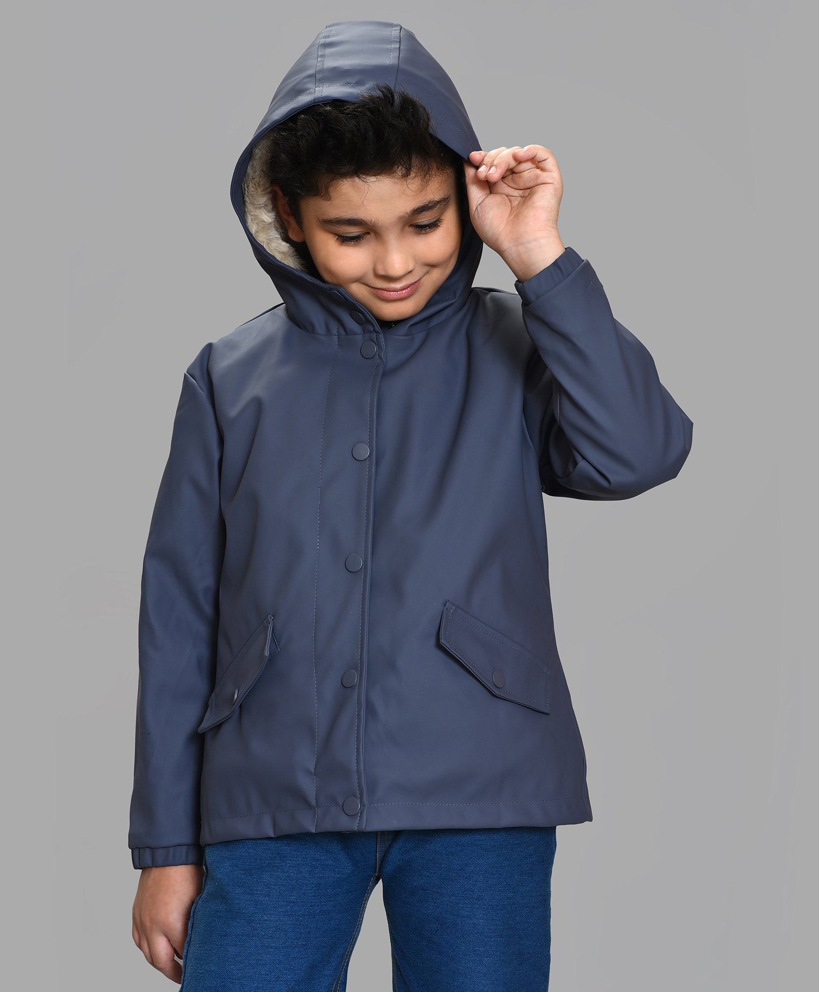 Mi Arcus Full Sleeves Solid Hooded Jacket - Grey-image-12