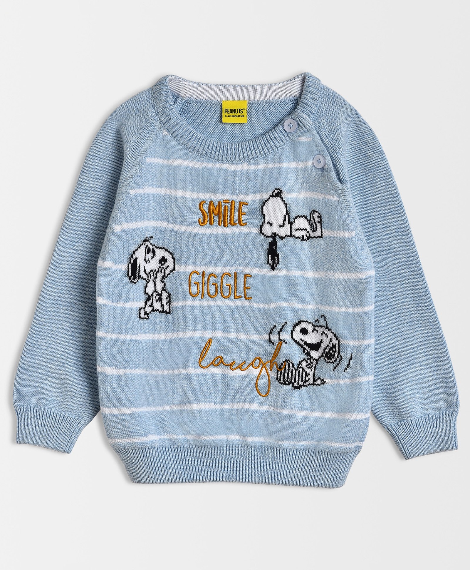 Mi Arcus Cotton Full Sleeves Peanuts Featuring Snoopy & Text Designed Striped Sweater - Blue-picture-14