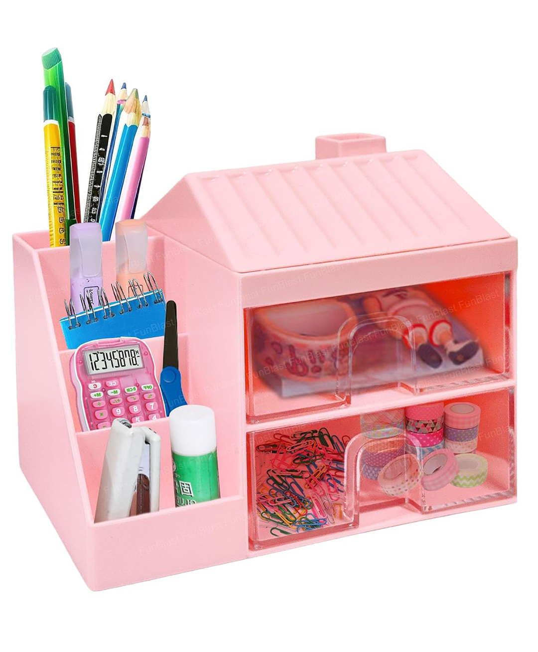 Bunie Hut Shaped Stationary Desk Organizer with Drawer - Pink-image-40