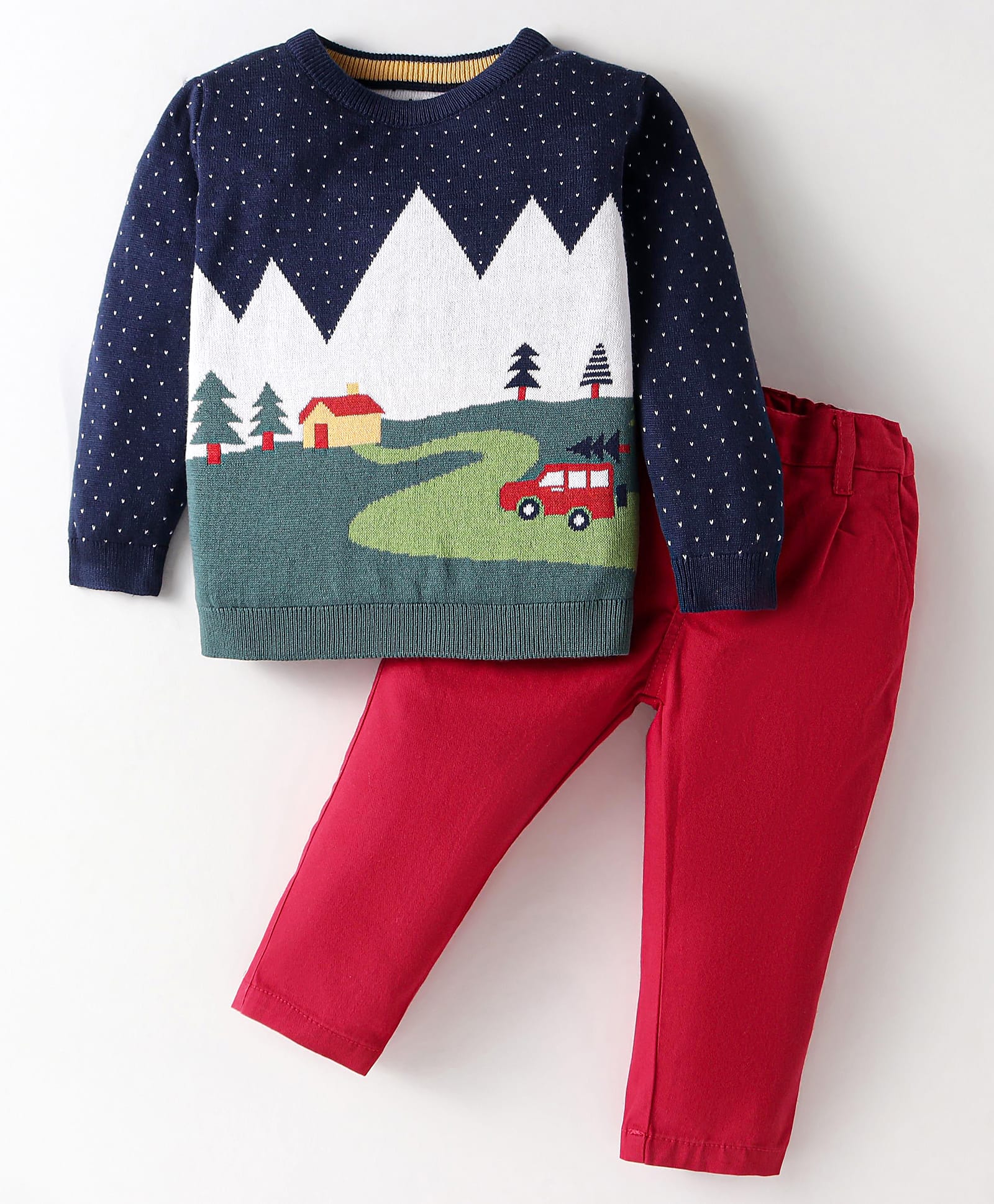 ToffyHouse Knit Full Sleeves Winter Wear Printed T-Shirt & Lounge Pant Set - Navy Blue-image-26