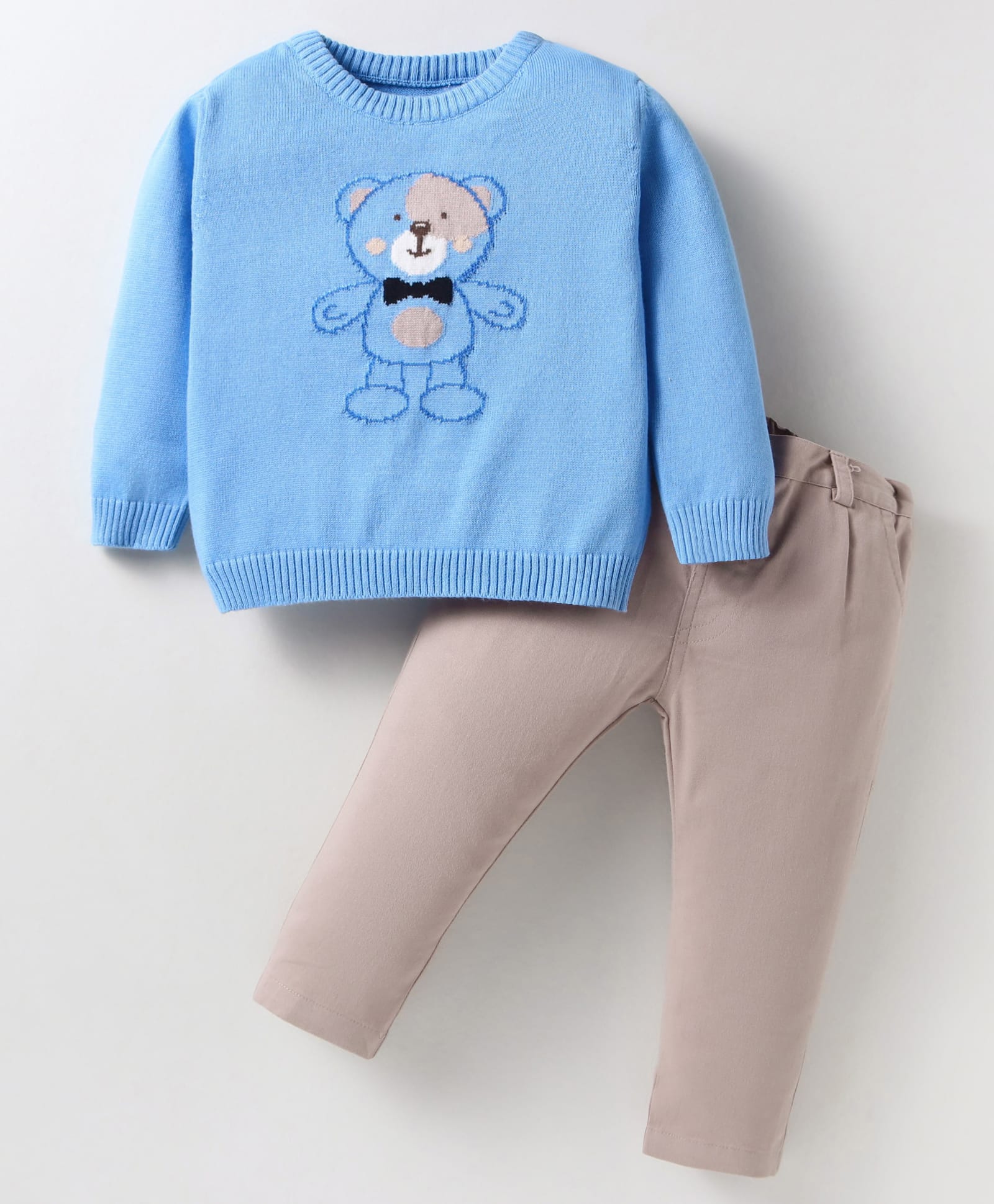 ToffyHouse Knit Full Sleeves Winter Wear Set With Teddy Bear Print - Light Blue-image-30