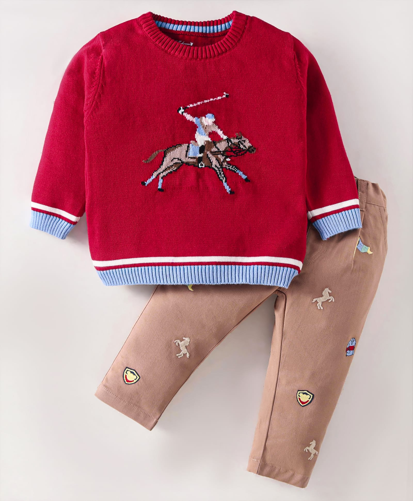 ToffyHouse Cotton Knit Full Sleeves Winter Wear Sport Theme Design T-Shirt & Lounge Pant Set - Red & Tan-image-39
