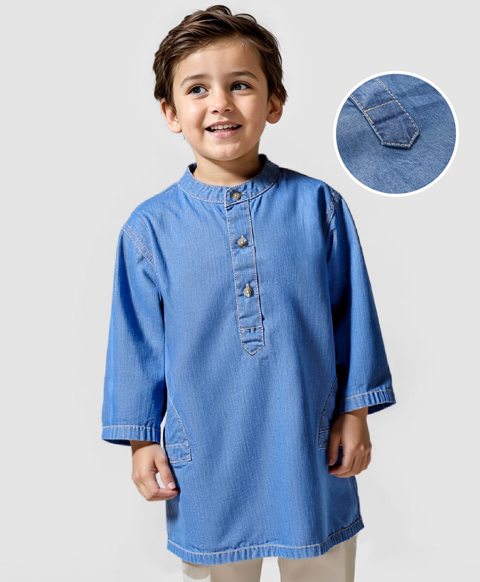Babyhug Cotton Woven Full Sleeves Denim Solid Kurta - Blue-image-17