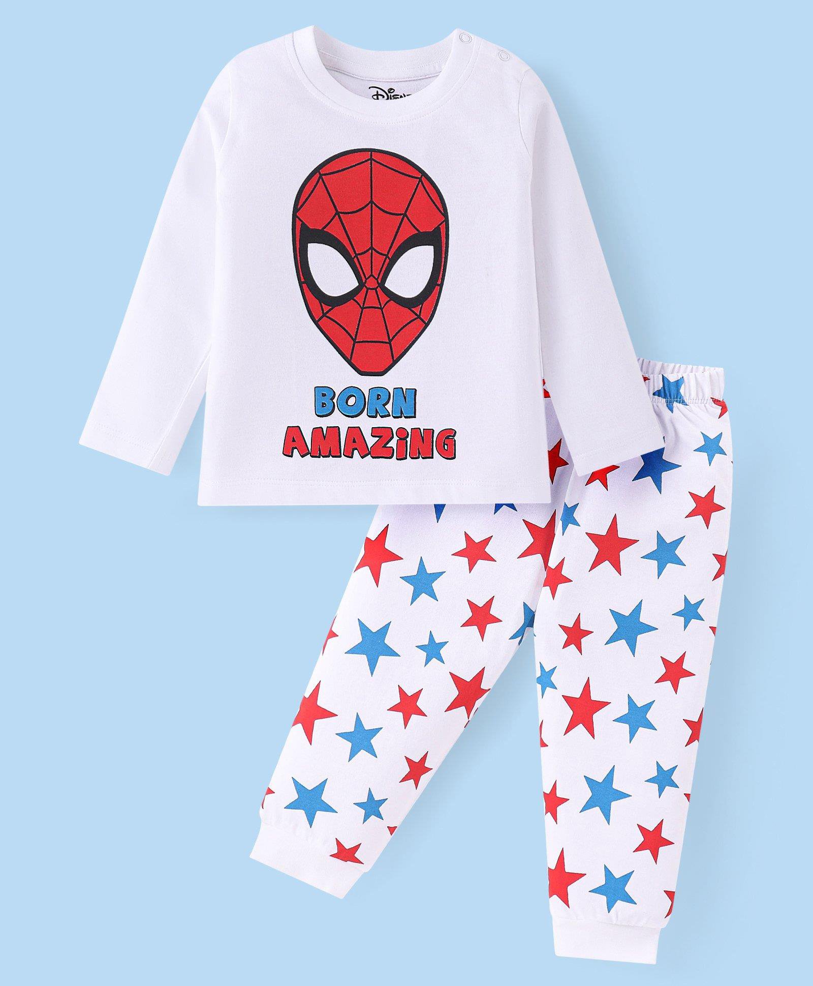 Babyhug Marvel Single Jersey Knit Full Sleeves Night Suit With Spider Man Graphics - White-picture-21