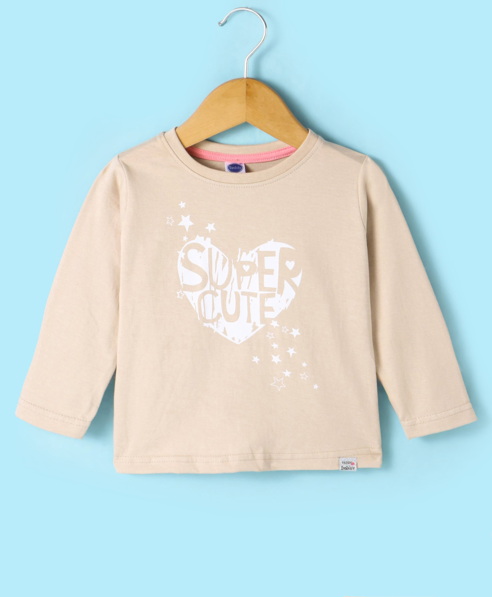 Teddy Sinker Knit Full Sleeves Text Printed T-Shirt - Light Peach-image-35