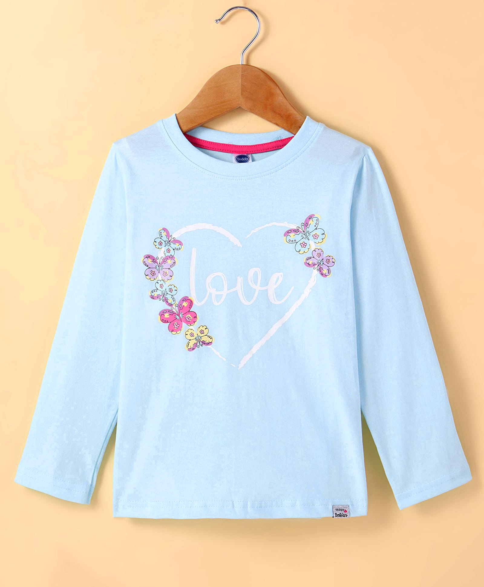 Teddy Sinker Tops Full Sleeves Knit T-Shirt with Text & Heart Print - Light Blue-picture-26
