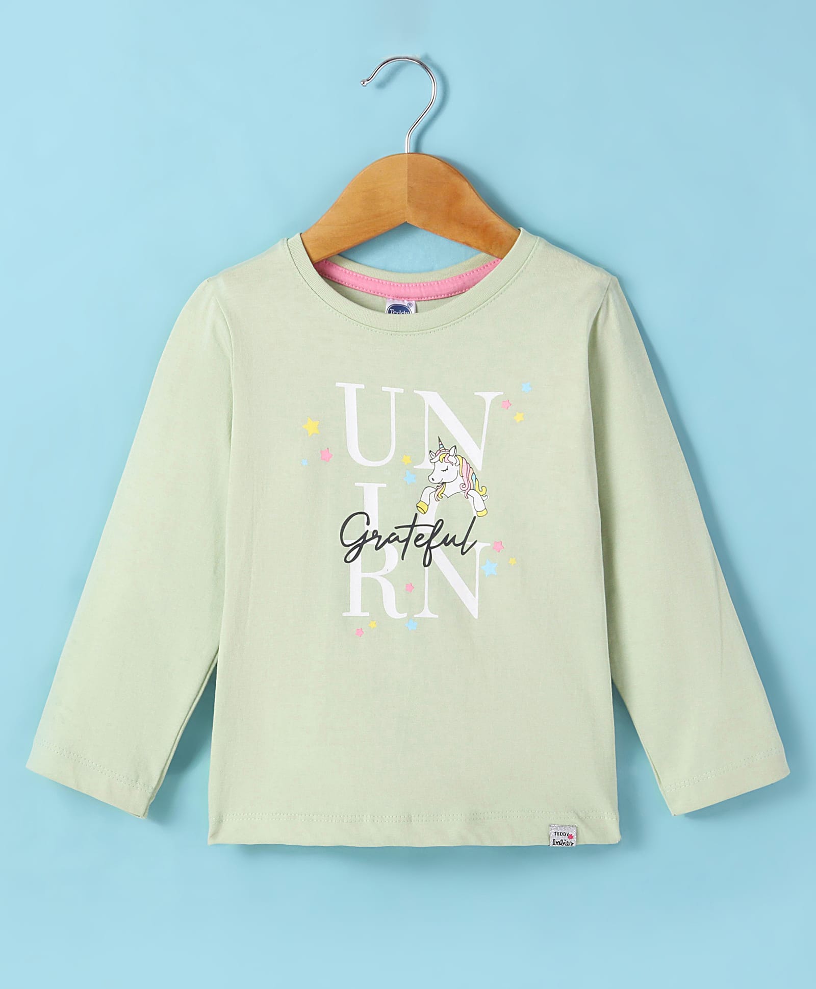 Teddy Sinker Knit Full Sleeves T-Shirt with Text Print - Light Green-picture-25