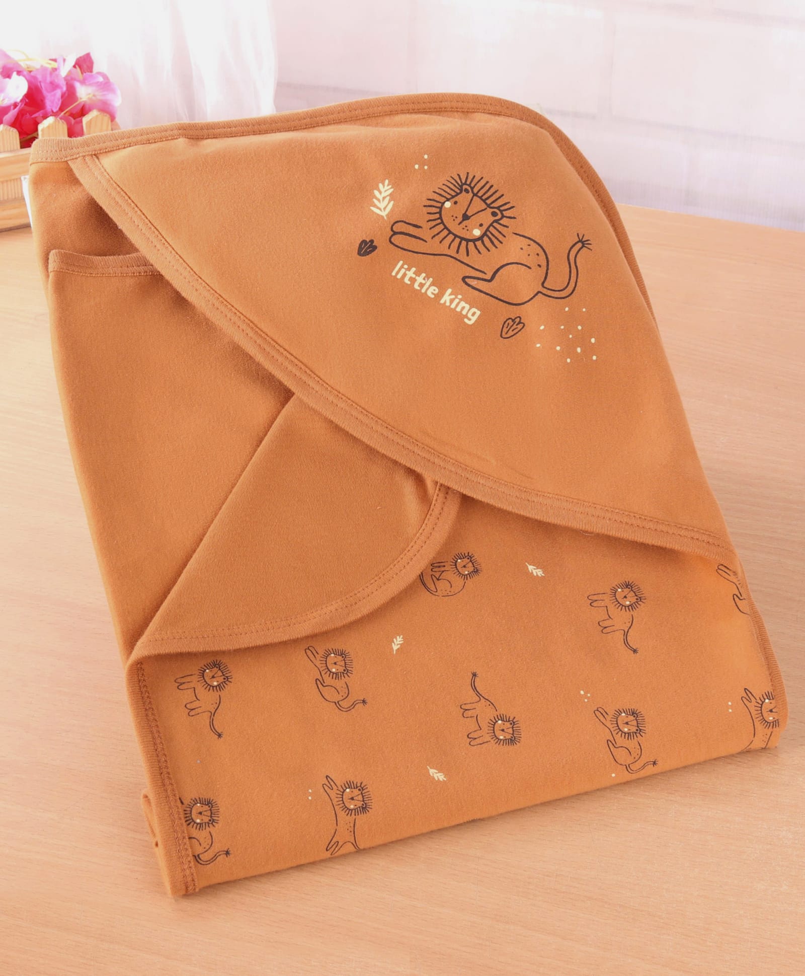 Simply Interlock Cotton Knit Hooded Lion Printed Towel & Wrapper L 80 x B 80 cm - Bronze-image-22