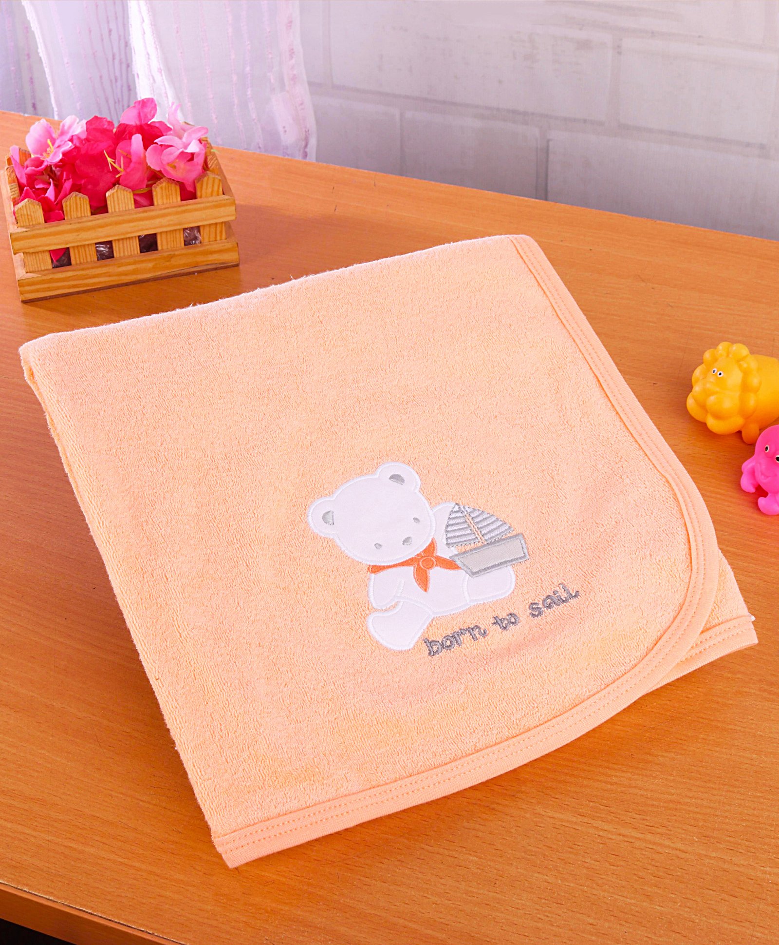 Simply Terry Cotton Knit Teddy  Embroidery Towel & Wrapper  L 80 x B 80 cm -  Peach-image-9