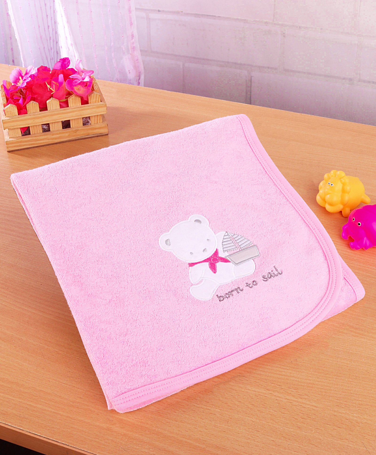 Simply Terry Cotton Knit Teddy  Embroidery Towel & Wrapper  L 80 x B 80 cm -  Pink-image-6