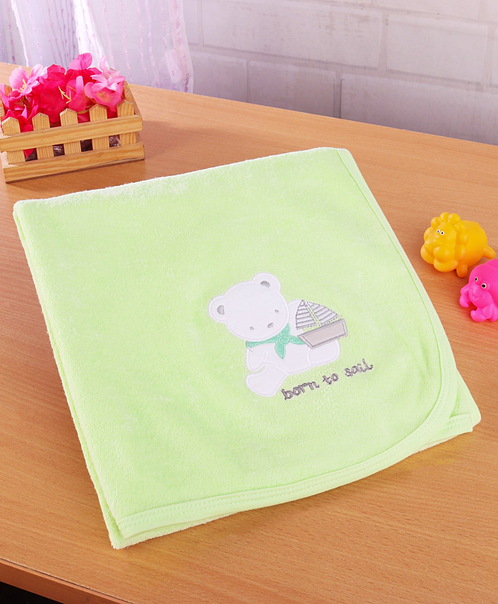 Simply Terry Cotton Knit Teddy  Embroidery Towel & Wrapper  L 80 x B 80 cm -  Lime-image-11