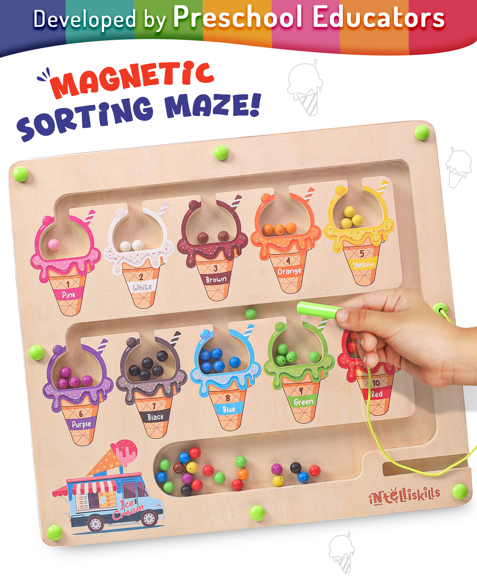 Intelliskills 3-in-1 Ice-Cream Magnetic Maze | Multicoloured | Cognitive Development & Interactive Toy for Kids | Ideal for Gifting | Sorting, Matching & Problem-Solving Skills | BIS Approved | Educator Recommended-image-28