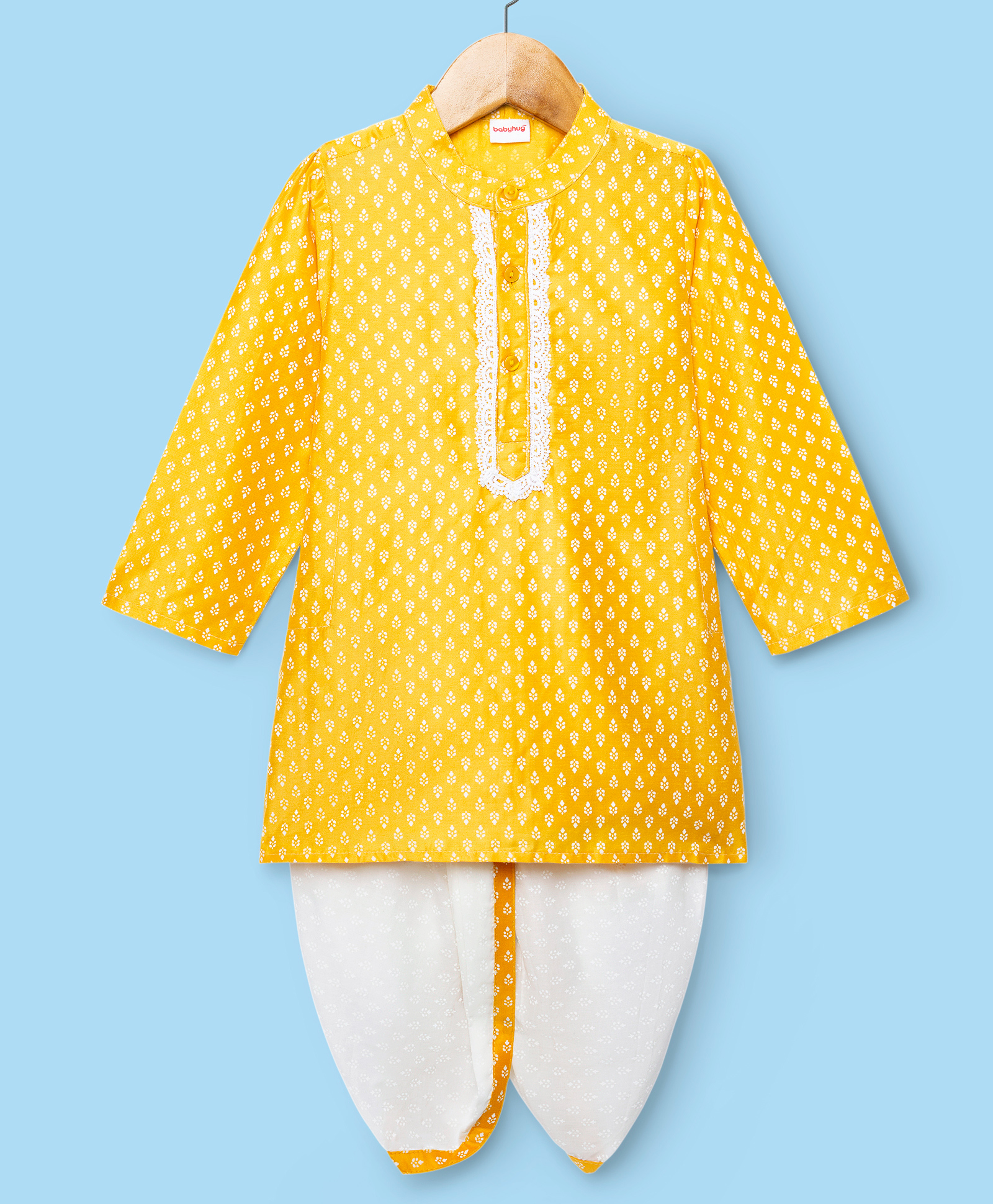 Babyhug Cotton Woven Full Sleeves Printed Kurta Dhoti Set - Yellow-image-35