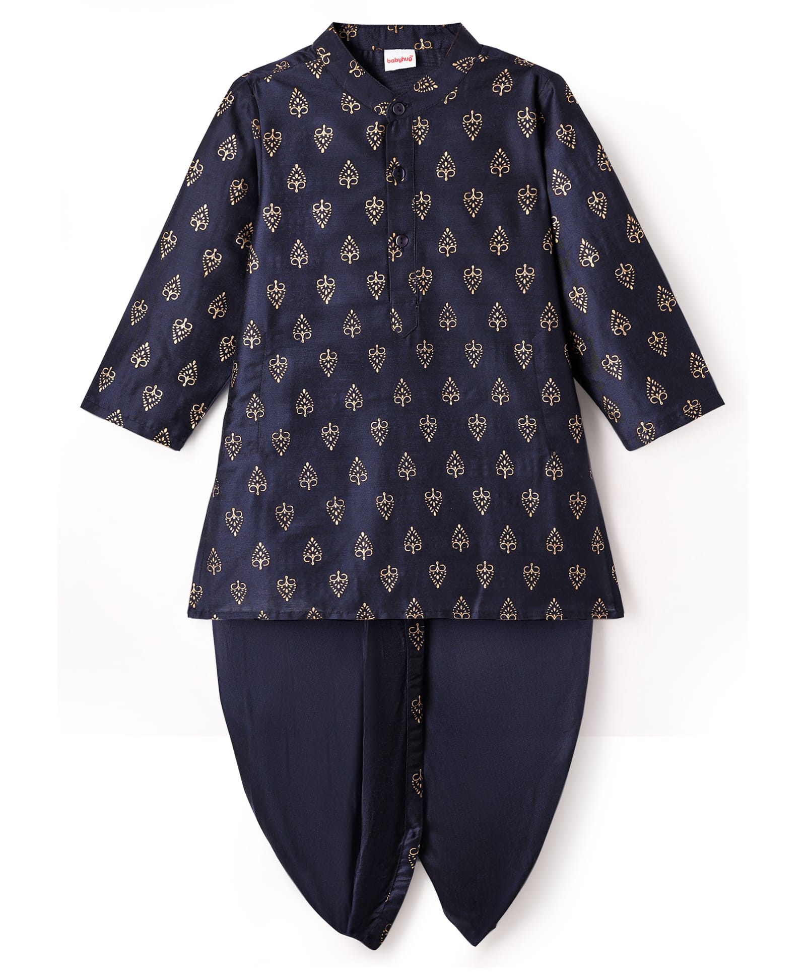 Babyhug Woven Full Sleeves Kurta Dhoti Set with Ethnic Motif Glitter Print - Navy Blue-image-49