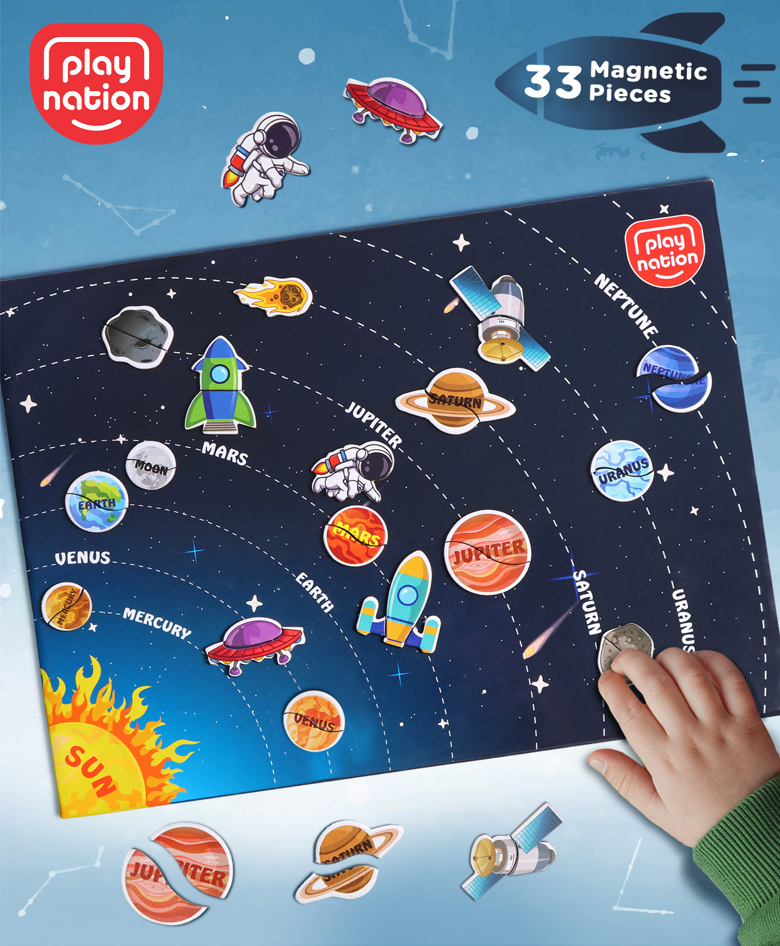 Play Nation Magnetic Solar System Puzzle 33 Pieces - Blue-picture-23