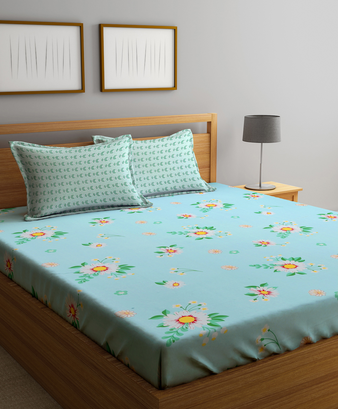 Klotthe Multicolor Floral 300 TC Cotton Blend Fitted Double Bedsheet with 2 Pillow Covers-picture-20