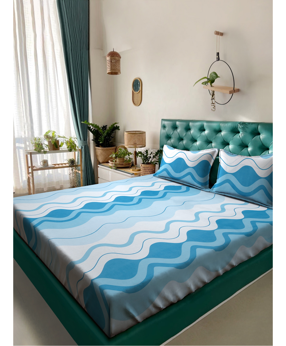 Klotthe Multicolor Abstract 300 TC Cotton Blend Fitted Double Bedsheet with 2 Pillow Covers-picture-15