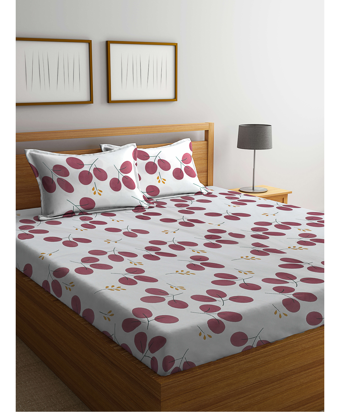 Klotthe Multicolor Floral 300 TC Cotton Blend Fitted Double Bedsheet with 2 Pillow Covers-picture-21
