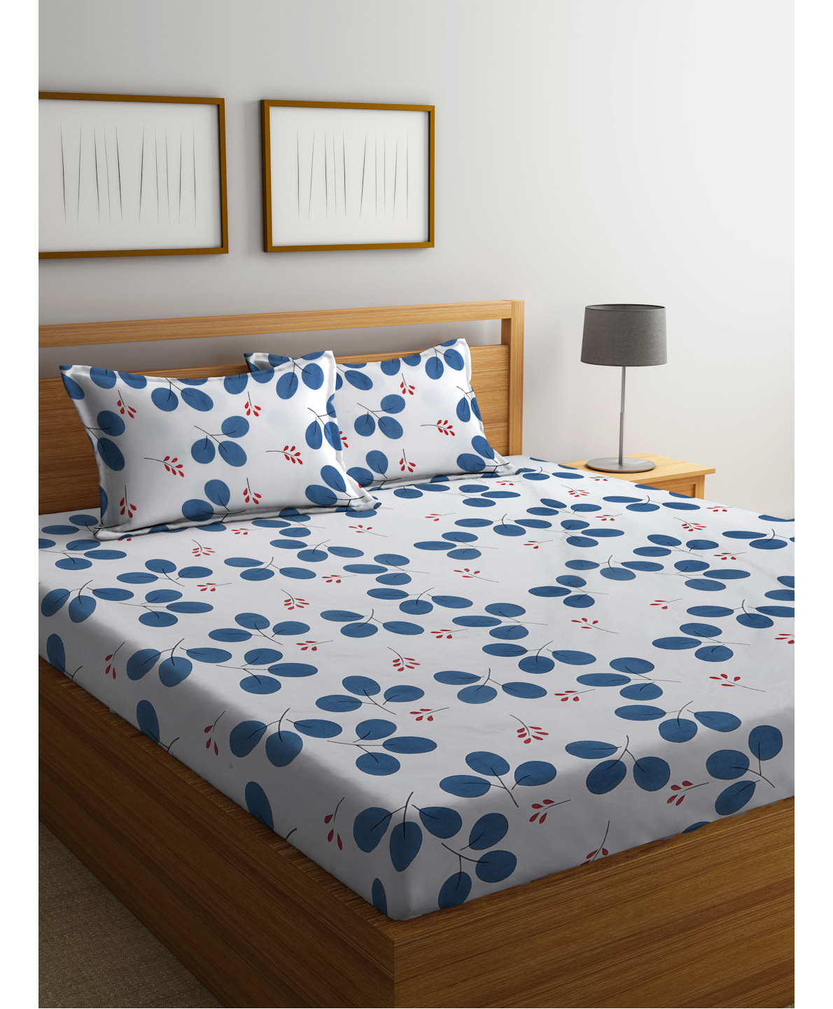 Klotthe Multicolor Floral 300 TC Cotton Blend Fitted Double Bedsheet with 2 Pillow Covers-picture-24