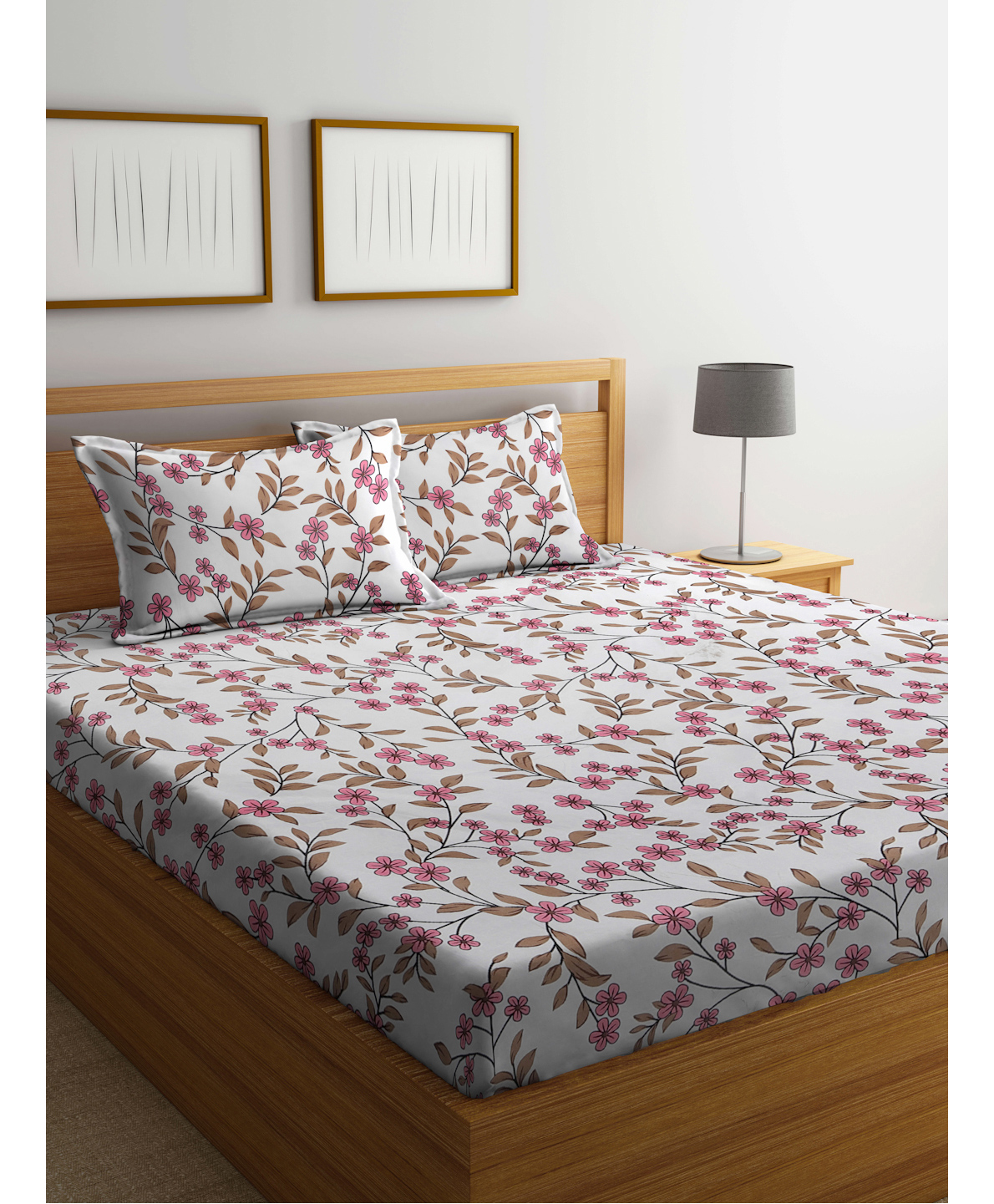 Klotthe Multicolor Floral 300 TC Cotton Blend Fitted Double Bedsheet with 2 Pillow Covers-picture-25