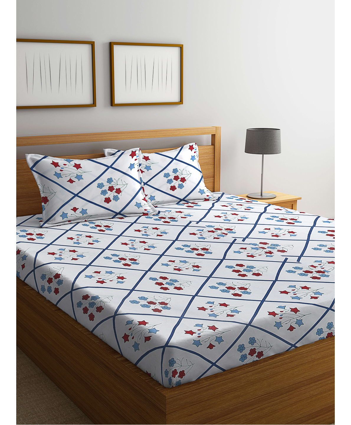 Klotthe Multicolor Floral 300 TC Cotton Blend Fitted Double Bedsheet with 2 Pillow Covers-picture-23