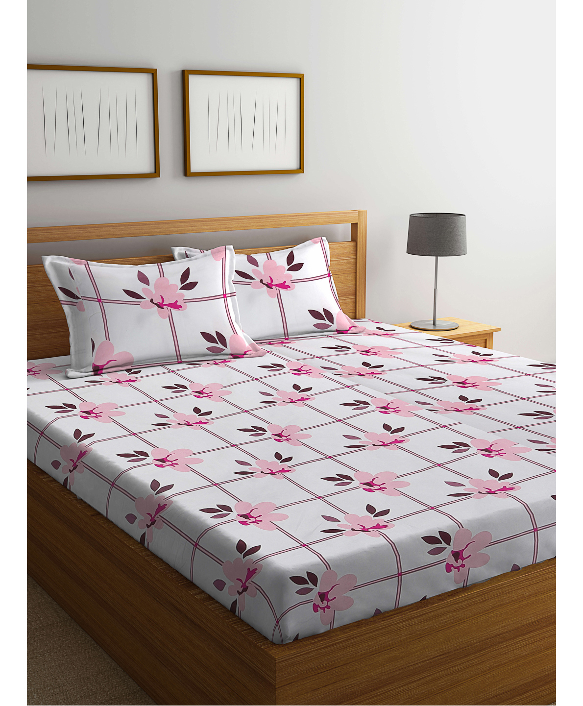 Klotthe Multicolor Floral 300 TC Cotton Blend Fitted Double Bedsheet with 2 Pillow Covers-picture-28