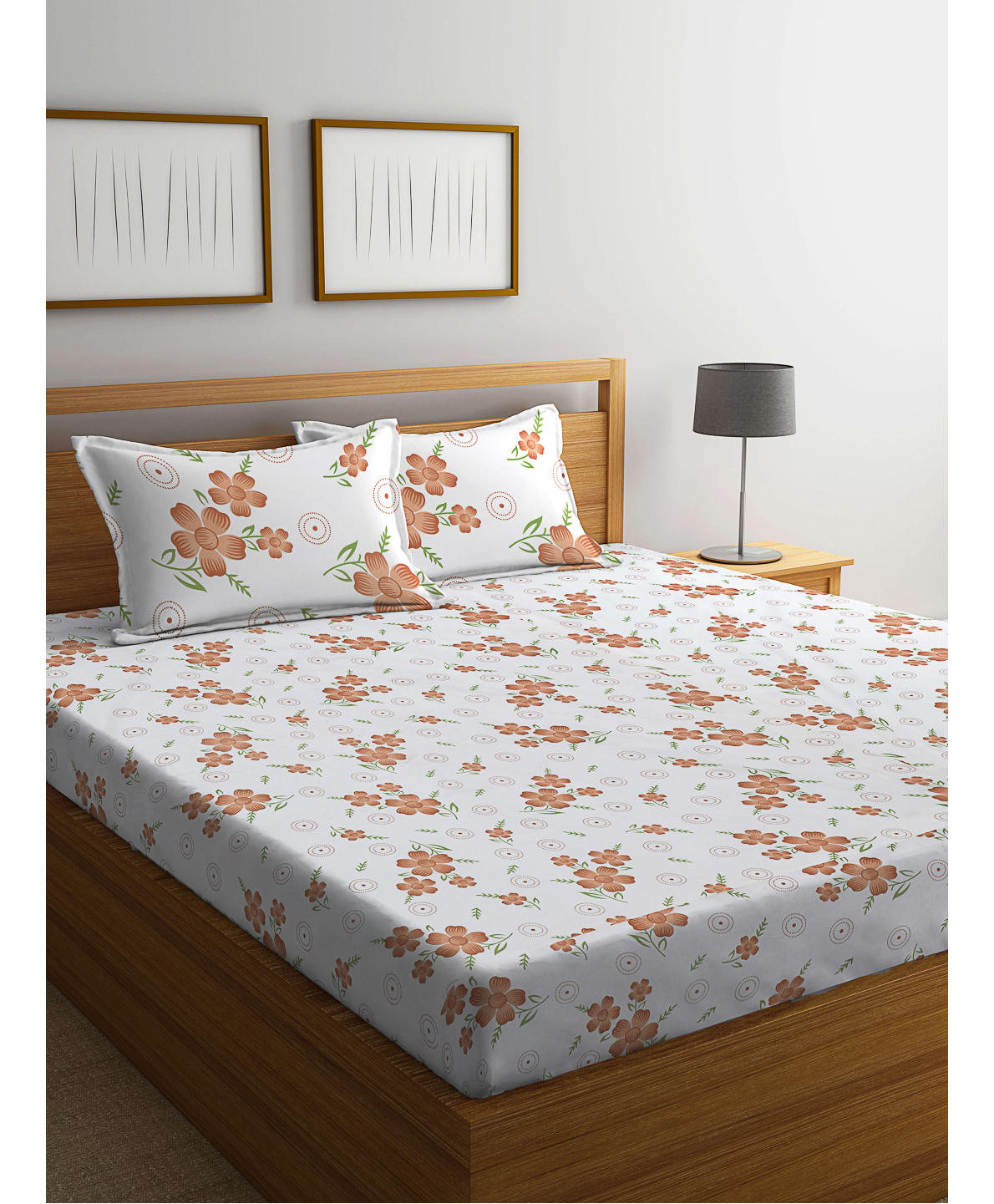 Klotthe Multicolor Floral 300 TC Cotton Blend Fitted Double Bedsheet with 2 Pillow Covers-picture-22