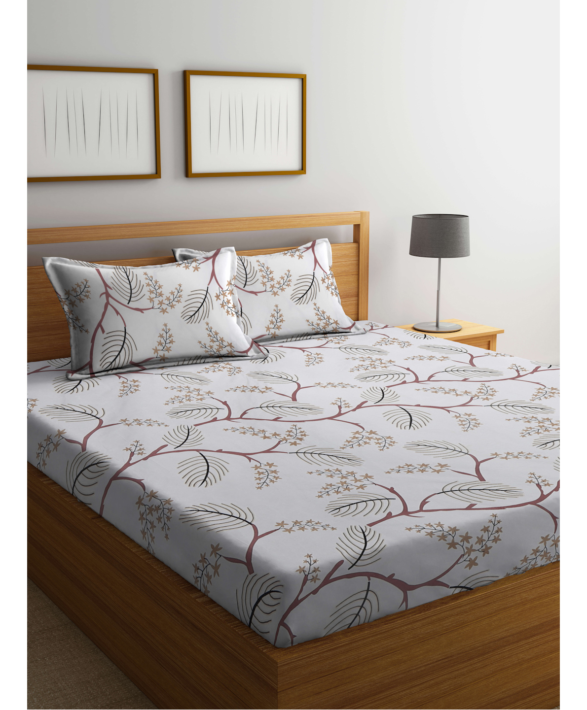 Klotthe Multicolor Floral 300 TC Cotton Blend Fitted Double Bedsheet with 2 Pillow Covers-picture-26
