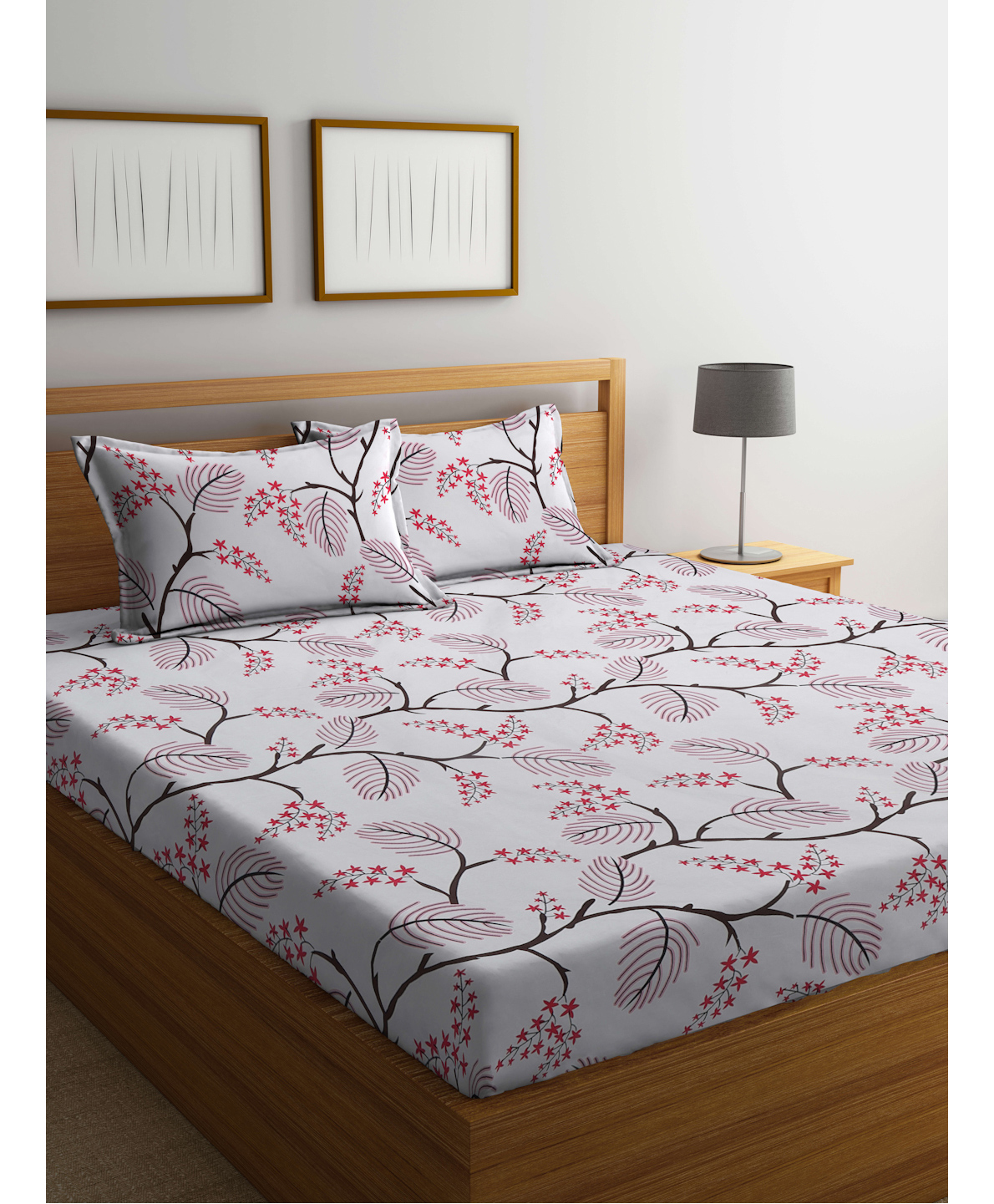Klotthe Multicolor Floral 300 TC Cotton Blend Fitted Double Bedsheet with 2 Pillow Covers-picture-19