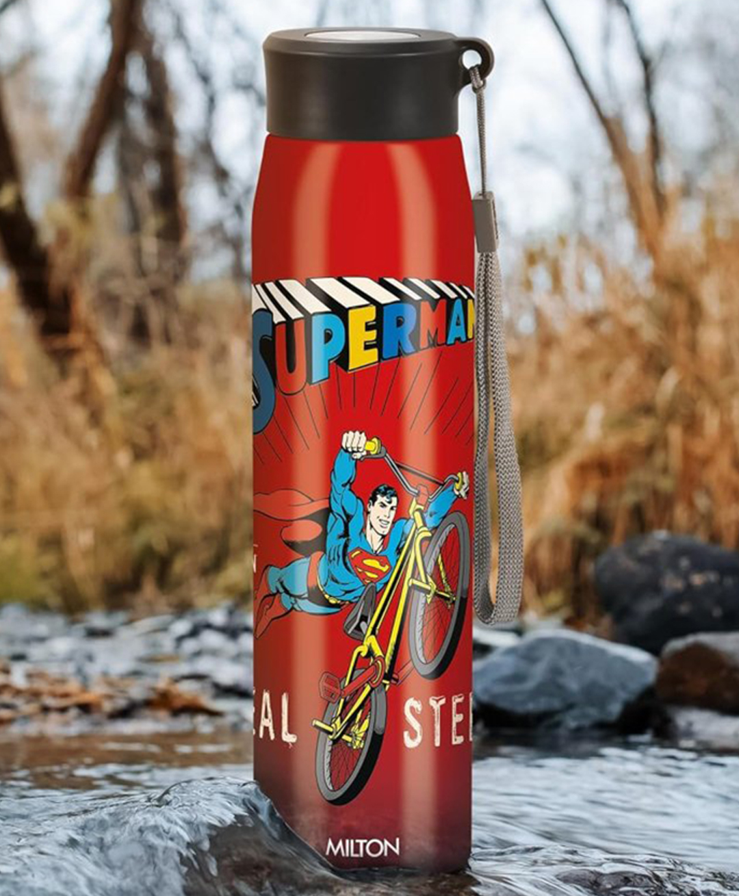 MILTON Handy Design 850 Stainless Steel Single walled Leak Proof Water Bottle, 780 ml, Red (Super Heroes - Superman)-image-2
