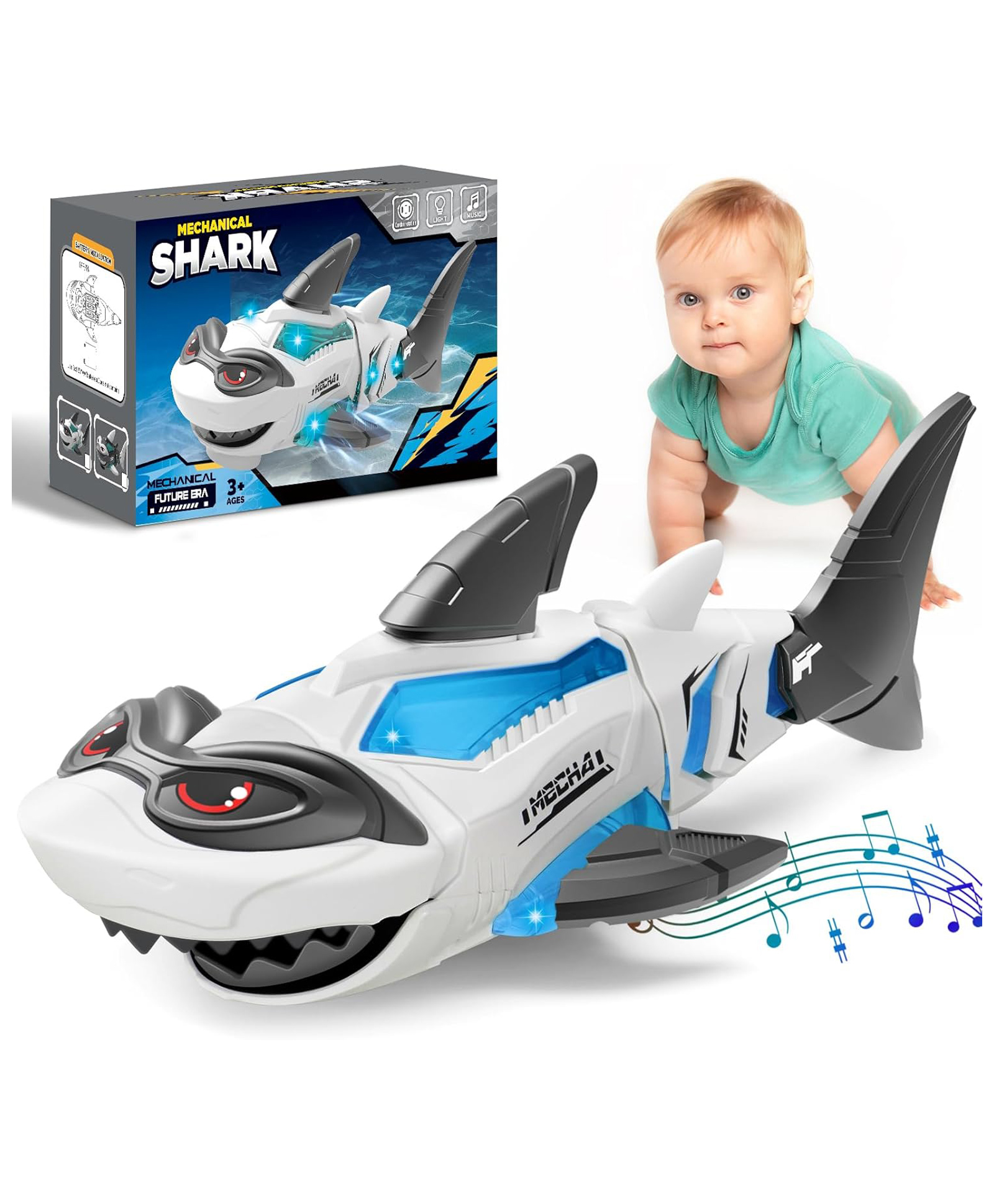 ADKD Crawling Mechanical Shark Toy with Lights, Music, and Mouth Opening Action Toy for Kids- Color May Vary-image-12