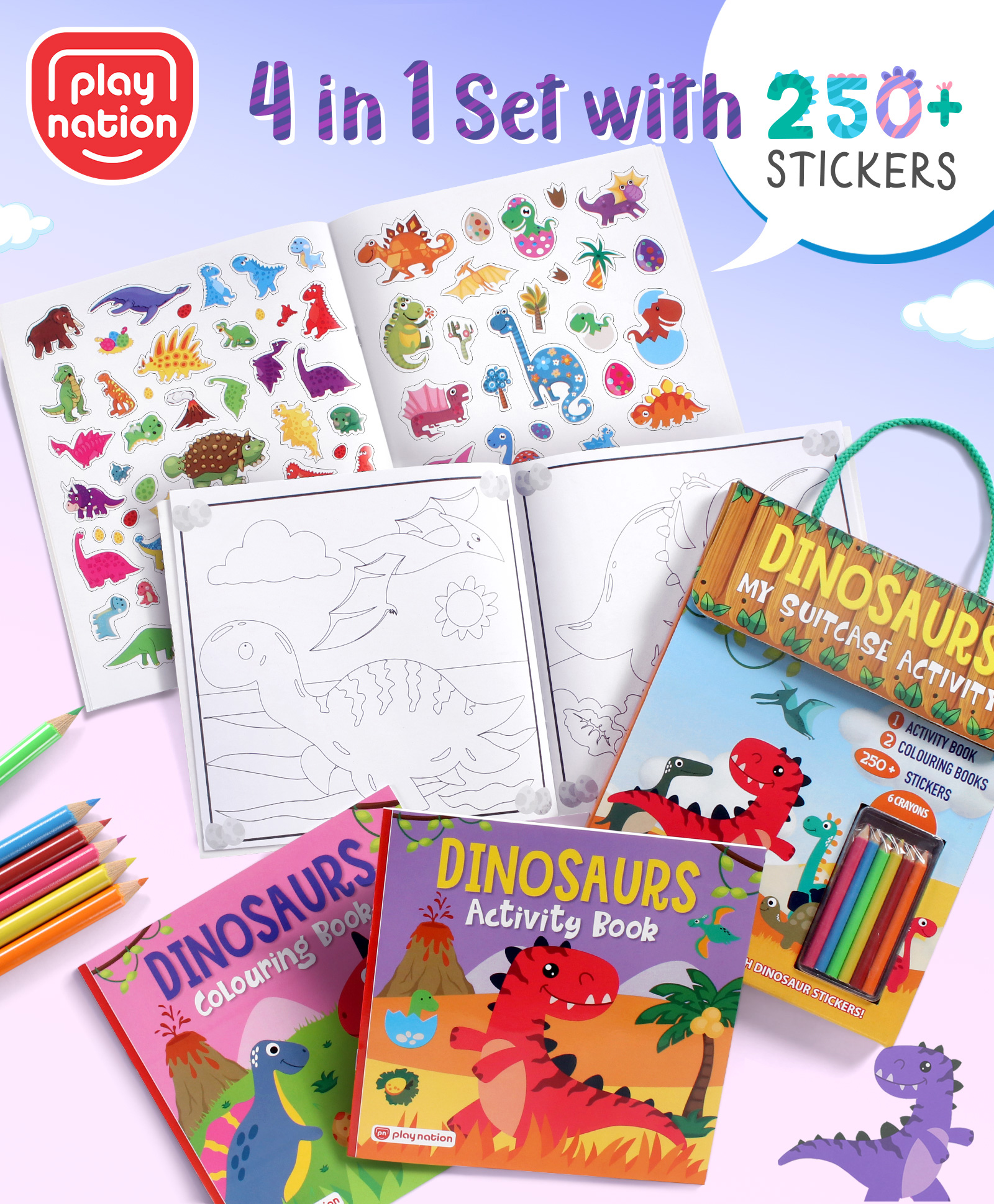 Dinosaur Theme Activity Suitcase with Pencils - English