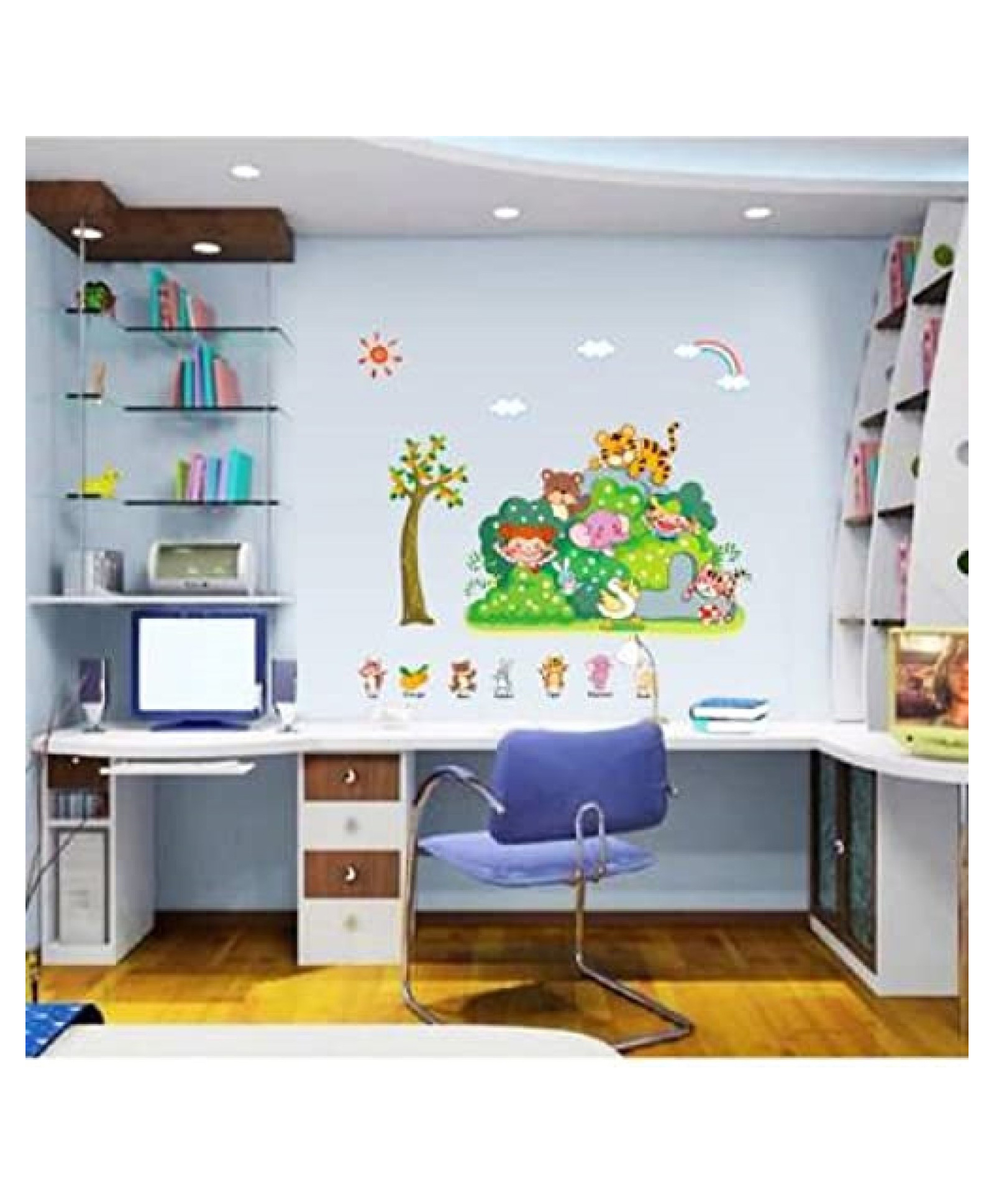 Jaamso Royals Beautiful Green Tree Tiger Boy Girl Flower Zoo Wall Sticker-image-8