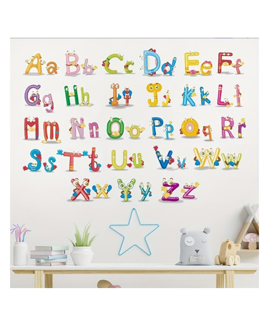 Jaamso Royals Multicolor ABCD Letters Self Adhesive Vinyl Animals Wall Sticker-image-9