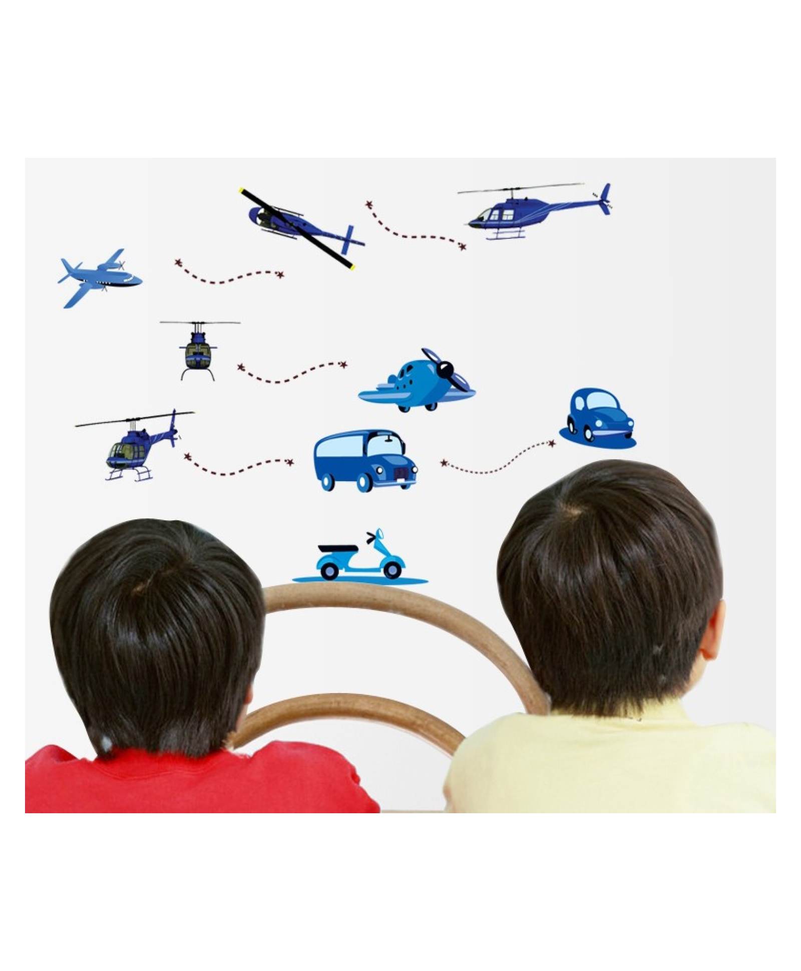 Jaamso Royals Cartoon Vehicles Blue Cars Plane Kids Self Adhesive Wall Sticker-picture-47