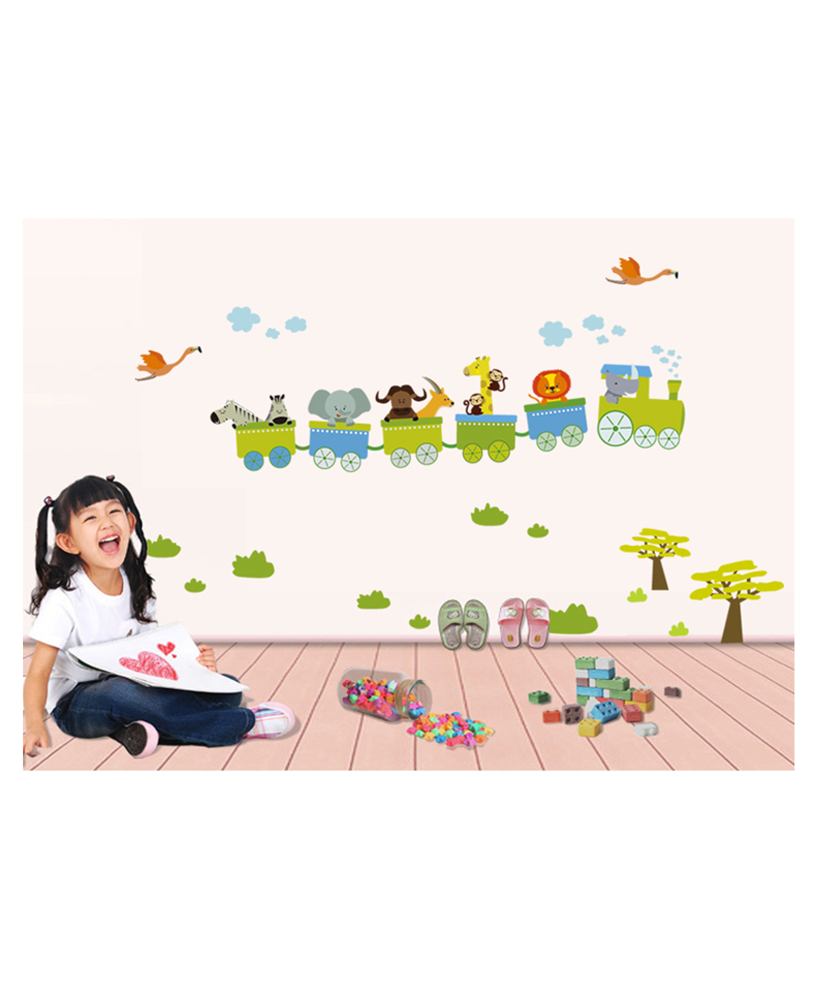 Jaamso Royals Train Cute Animals Kids Self Adhesive Home Decor Wallsticker-image-14