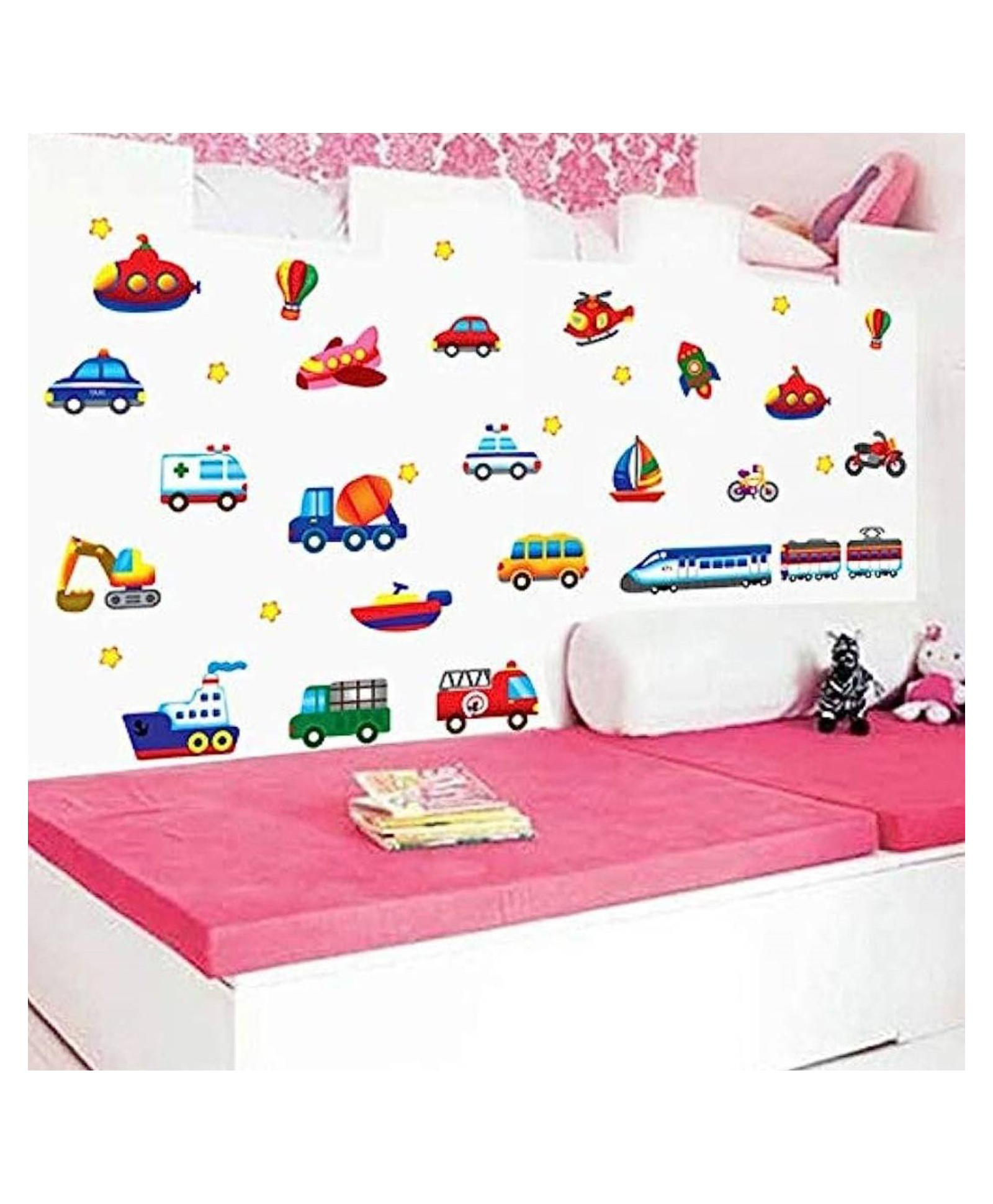Jaamso Royals Cartoon Cars Train Motor Bike Ship Kids Self Adhesive Wallsticker-picture-13