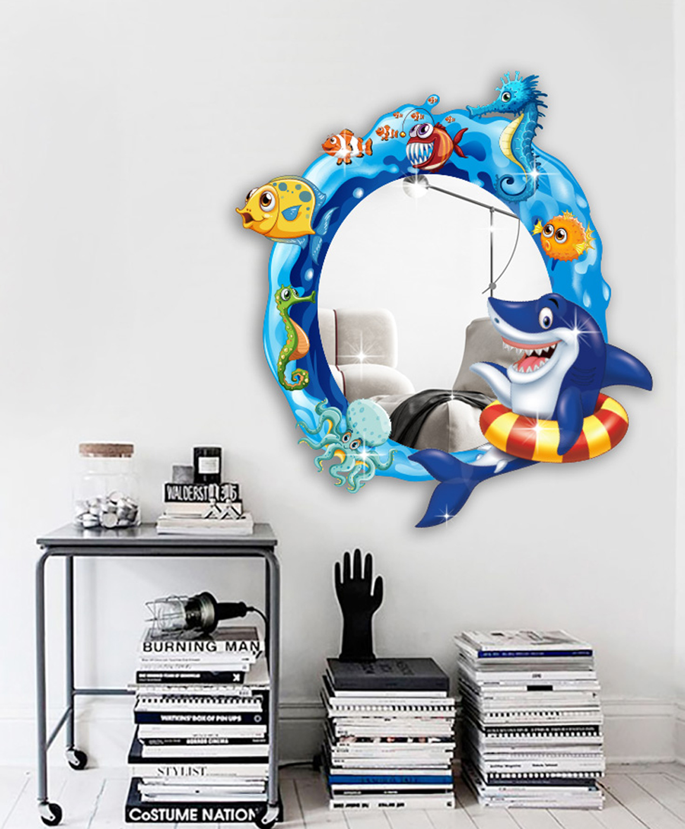 Jaamso Royals Round Cartoon Fish splash Water PVC Form With Acrylic Mirror Sticker-image-28