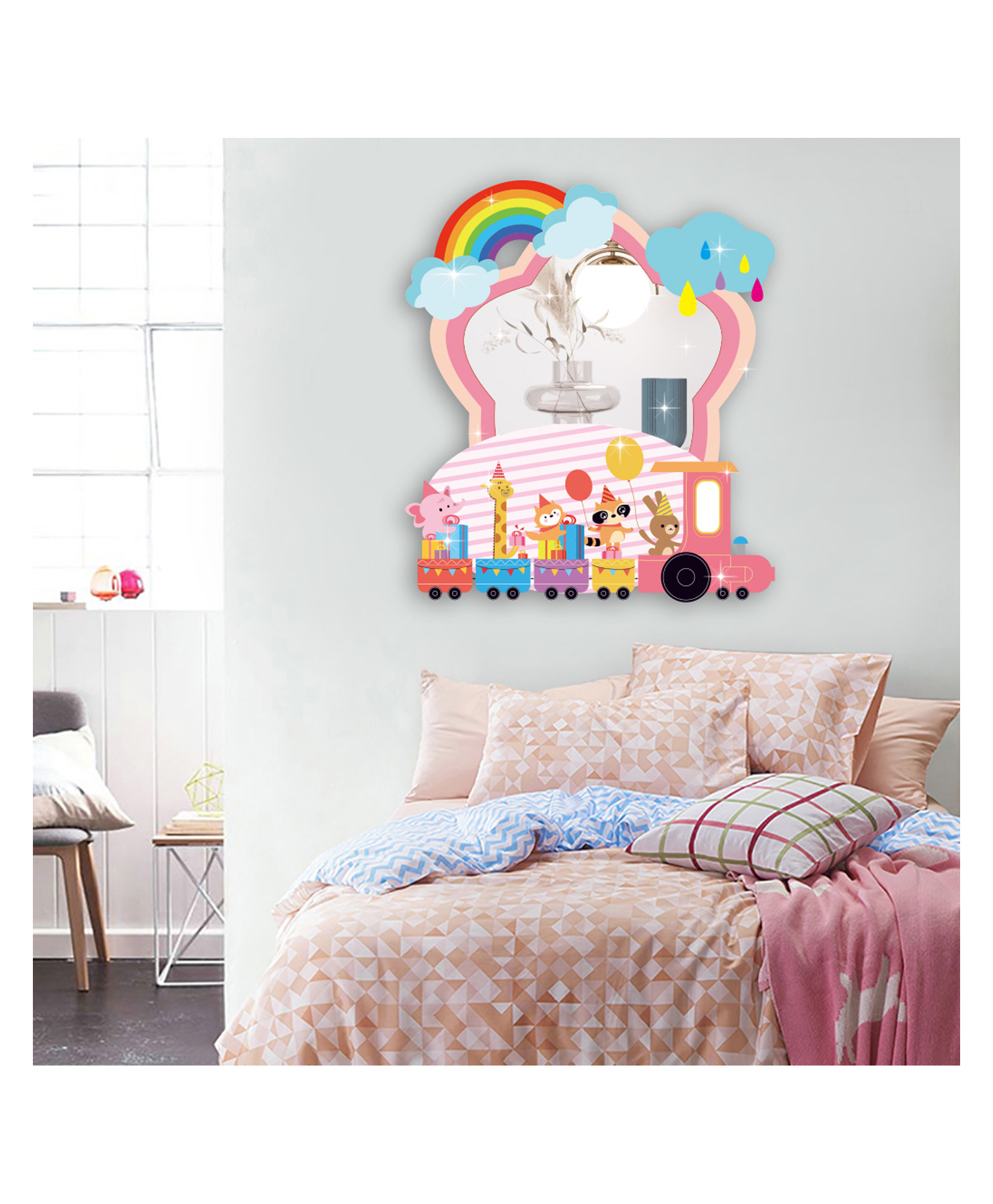 Jaamso Royals Pink Color Animals In Train PVC Form With Acrylic Mirror Sticker-image-33