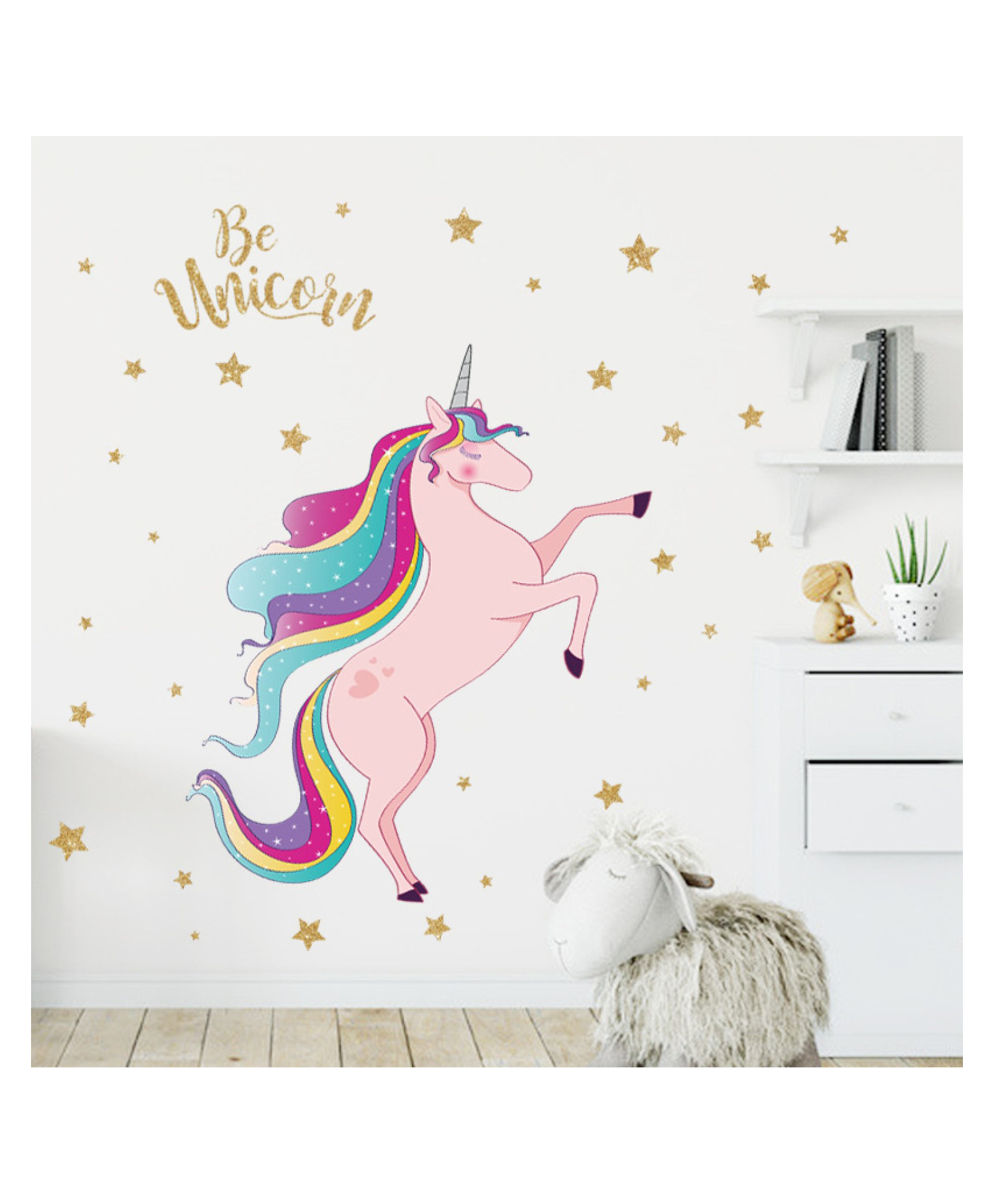 Jaamso Royals Pink Unicorn With Colorful Horse Hair Wall Sticker-image-10