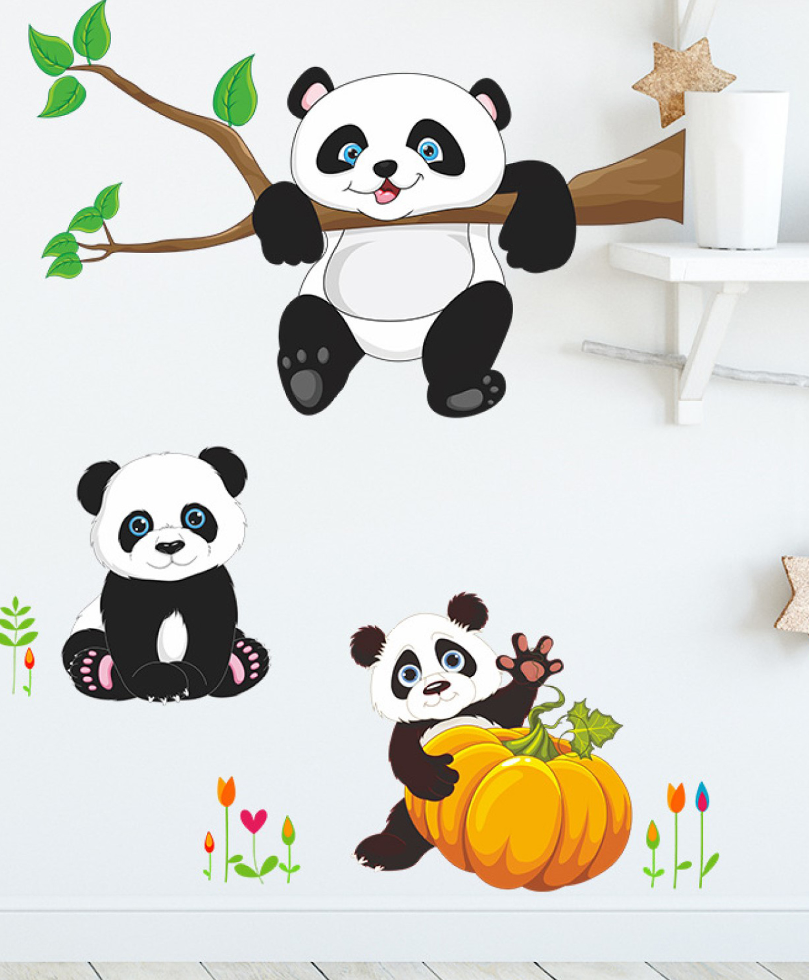 jaamso royals cartoon smile panda on the tree peel and stick wall sticker