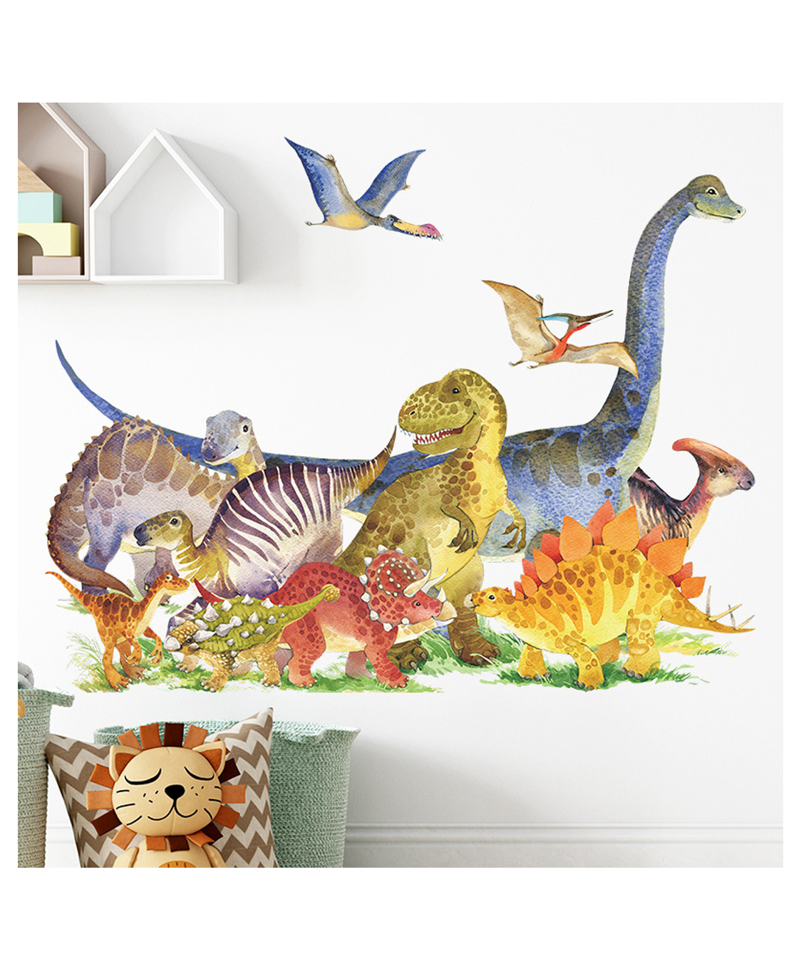 Jaamso Royals Cartoon Dinosaur Group Peel and Stick Self Adhesive Wall Sticker-picture-34