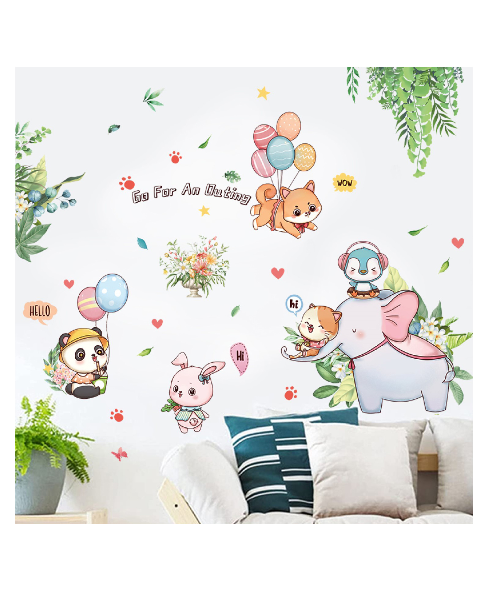 Jaamso Royals Brian Cartoon with Elephant Vinyl Kids Room Nursery Wall Sticker-picture-23